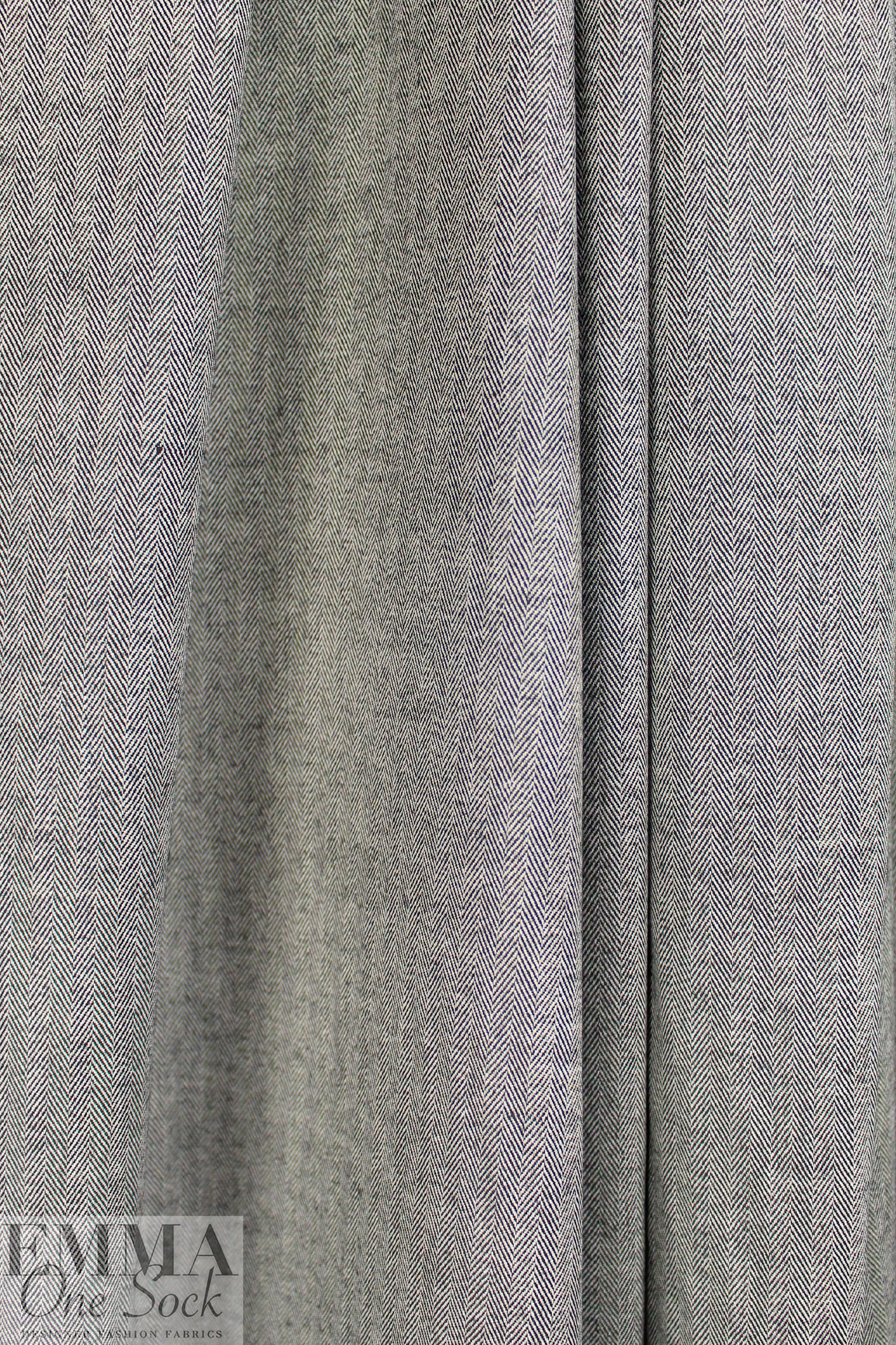 NY designer wool herringbone stretch woven - black/marshmallow 2.25 yd
