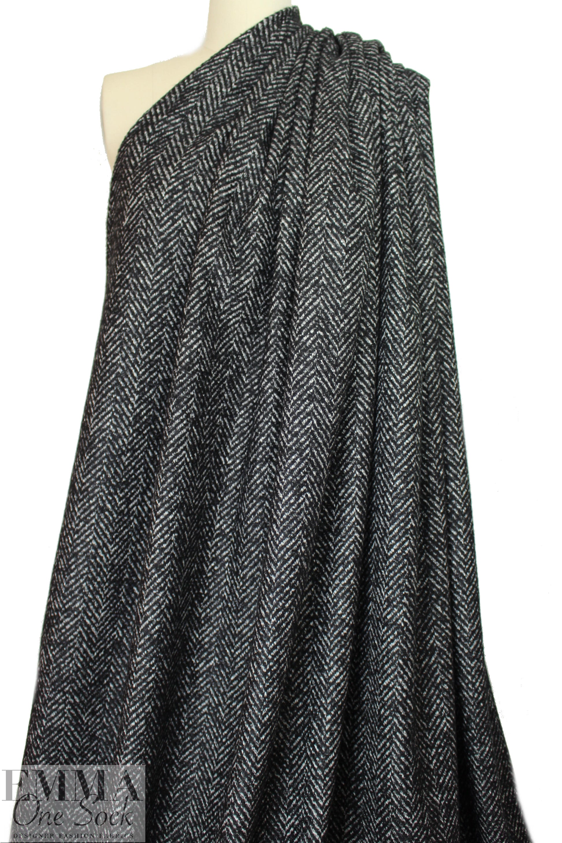 Italian black/white wool/cashmere herringbone coating