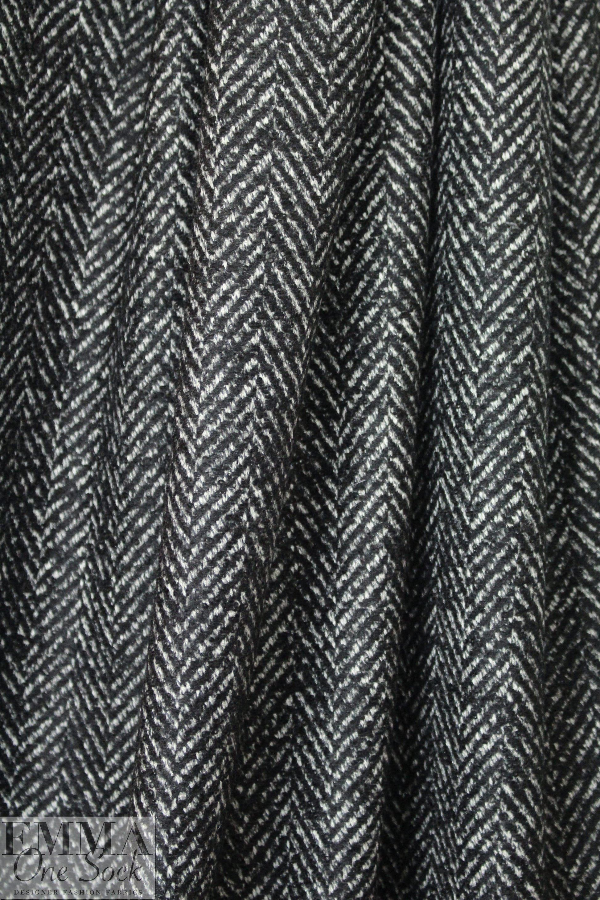 Italian black/white wool/cashmere herringbone coating