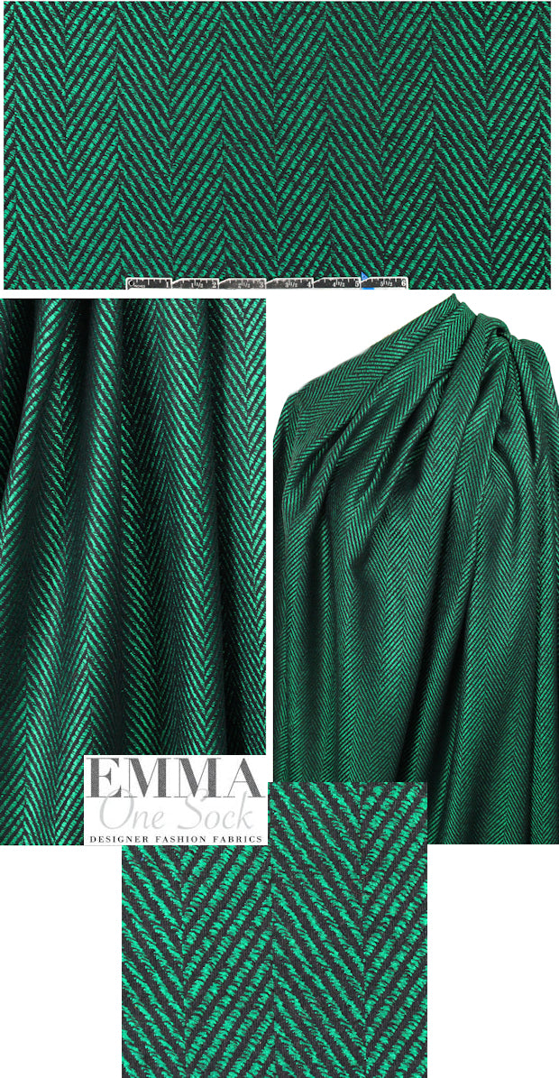 Italian emerald/black herringbone suiting 1.375 yds