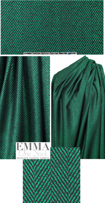 Italian emerald/black herringbone suiting 1.375 yds