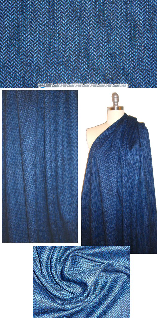 Italian sapphire/black herringbone tweed suiting 1.5 yds
