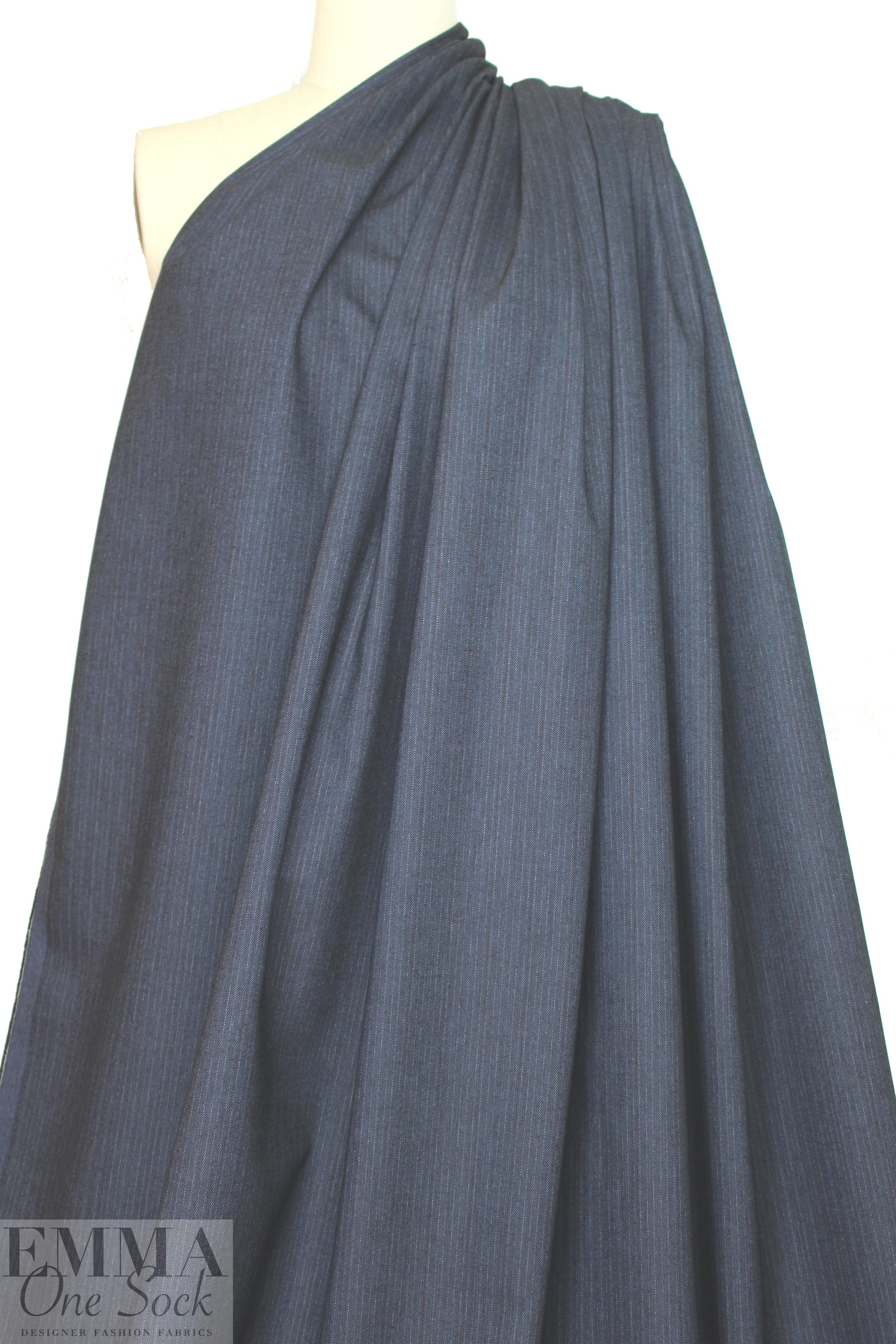 Italian cotton herringbone stretch woven - navy