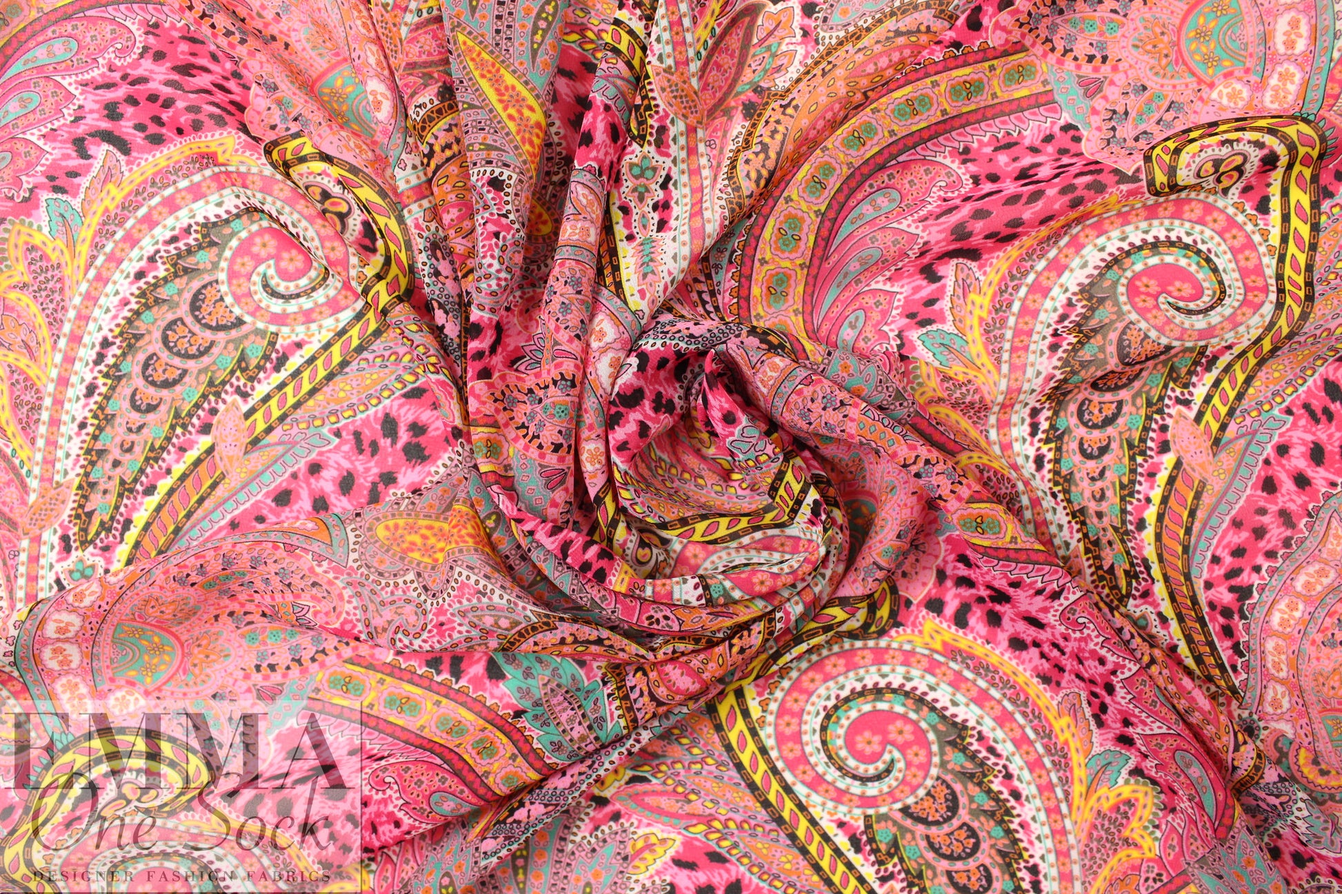 hi twist polysilk chiffon - pink/aqua paisley