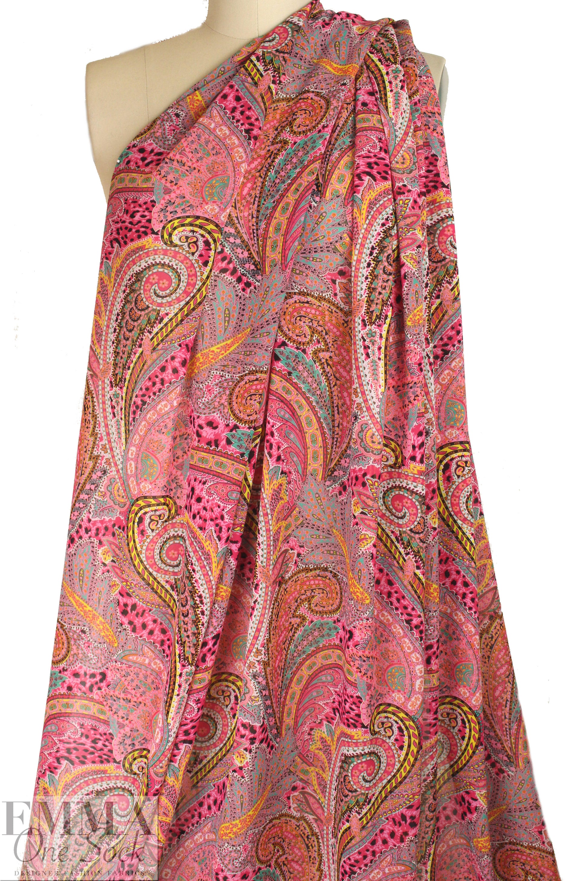 hi twist polysilk chiffon - pink/aqua paisley