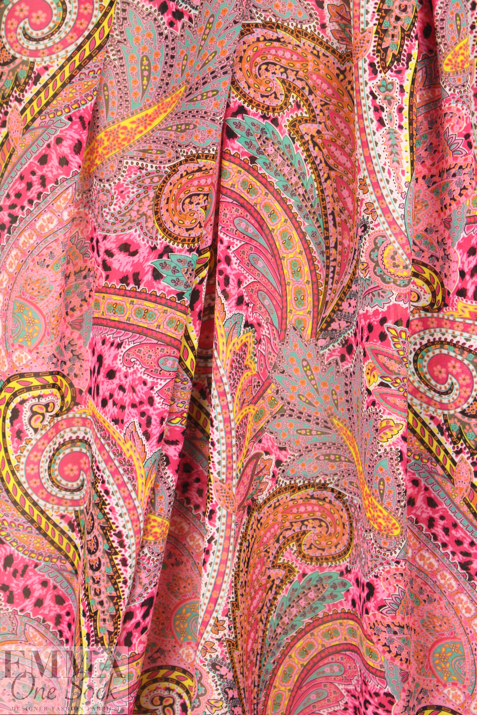 hi twist polysilk chiffon - pink/aqua paisley