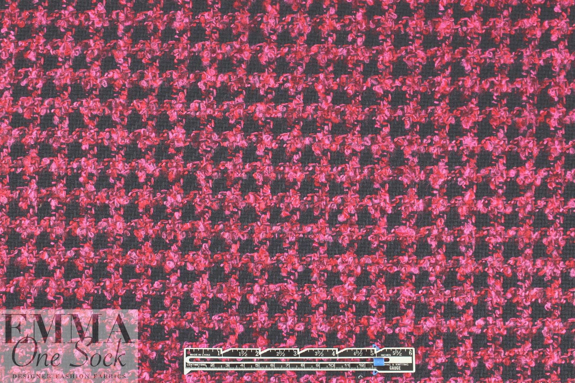 NY designer houndstooth check woven - midnight/pink