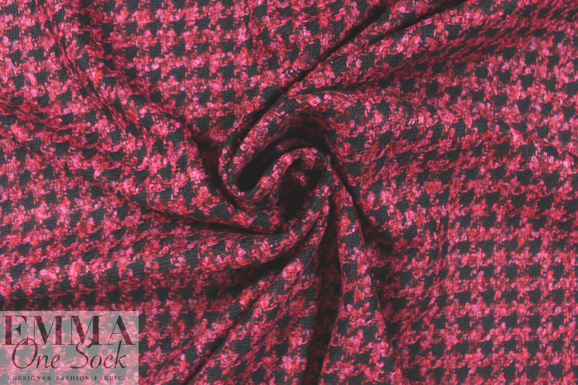 NY designer houndstooth check woven - midnight/pink 1.75 yds