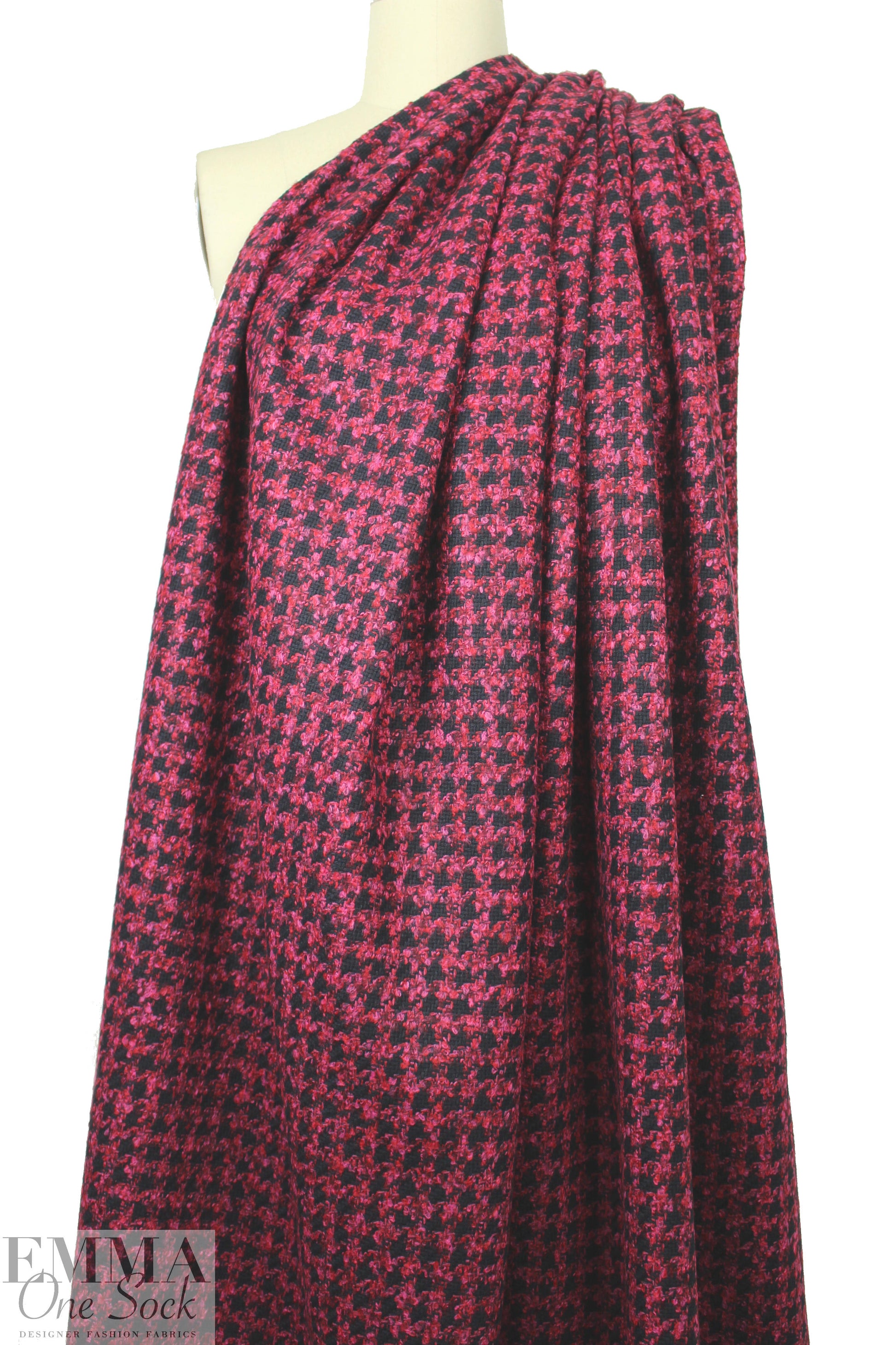 NY designer houndstooth check woven - midnight/pink 1.75 yds