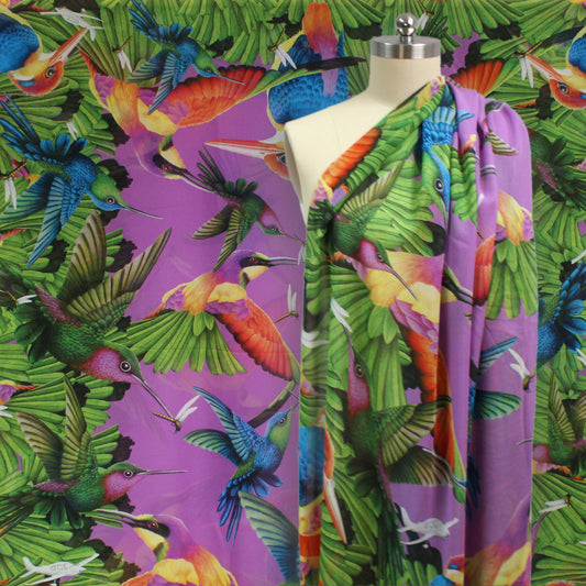 Italian 'hummingbird getaway' viscose chiffon panel