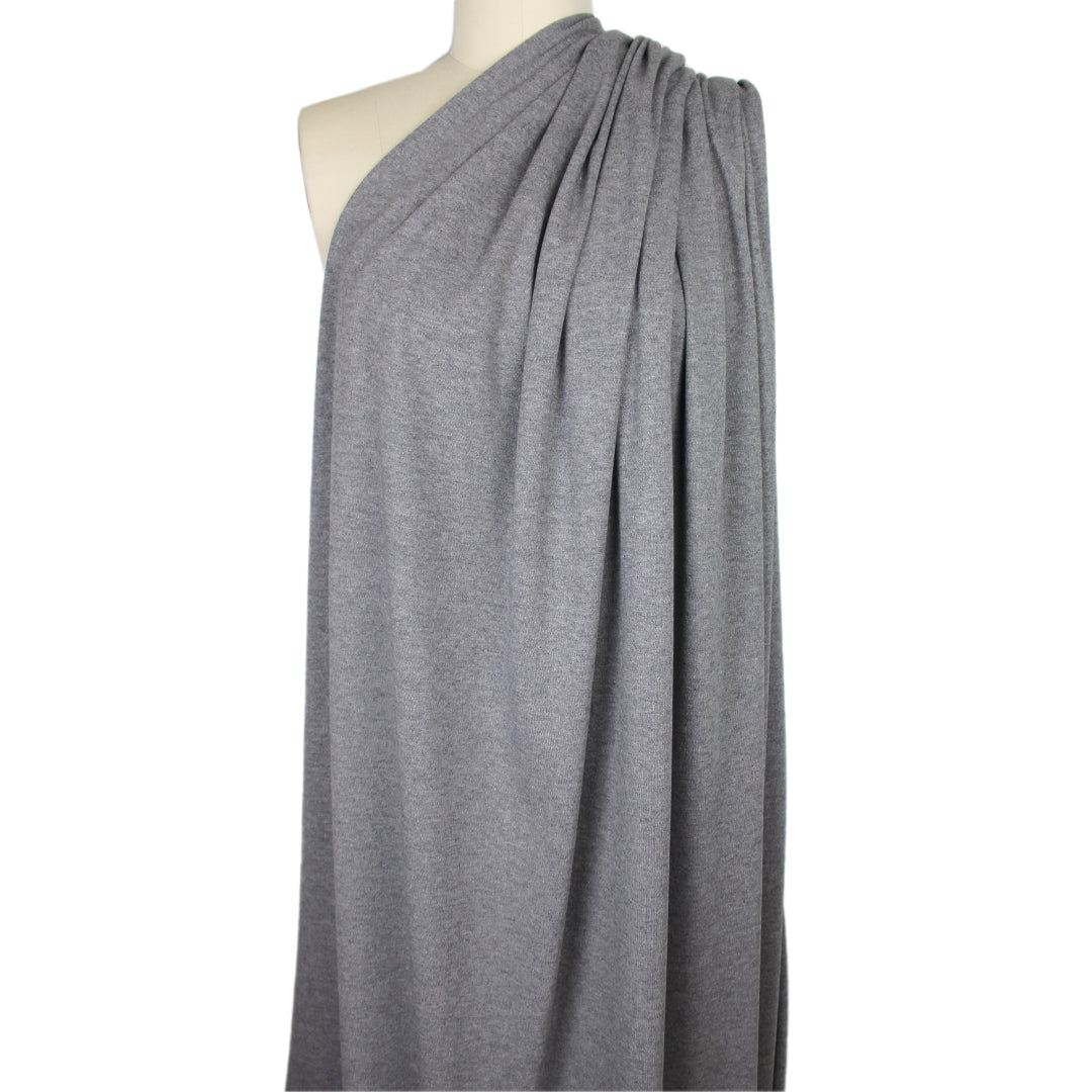 cotton/wool interlock lightweight sweater knit - heather gray 1 yard
