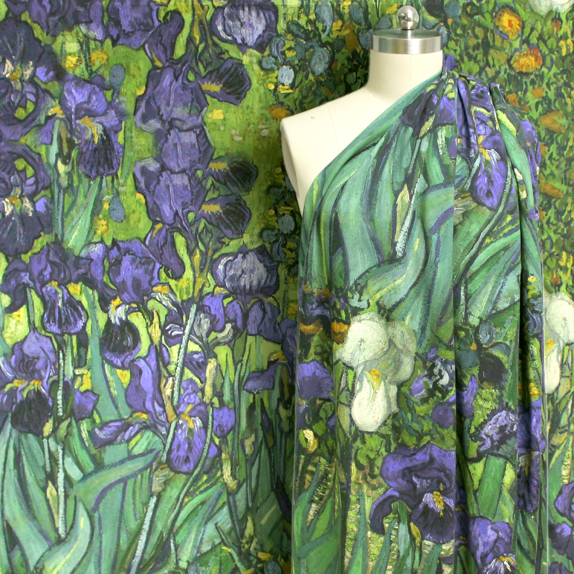 'Vincent's Irises' Dutch digital cotton brushed French terry panel, Oeko-Tex cert.