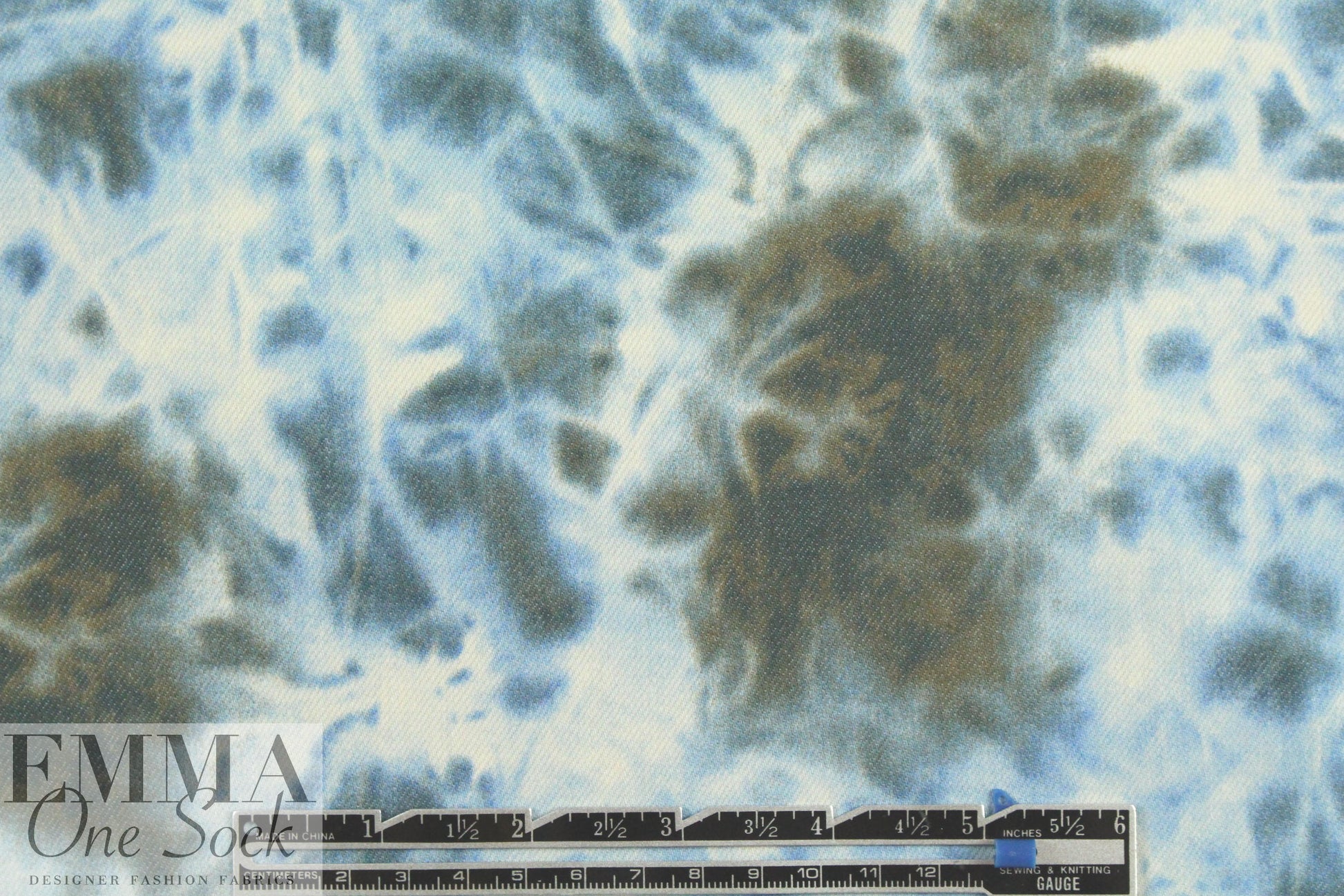 Italian tie dye printed stretch denim - blue/earth 1.375 yds