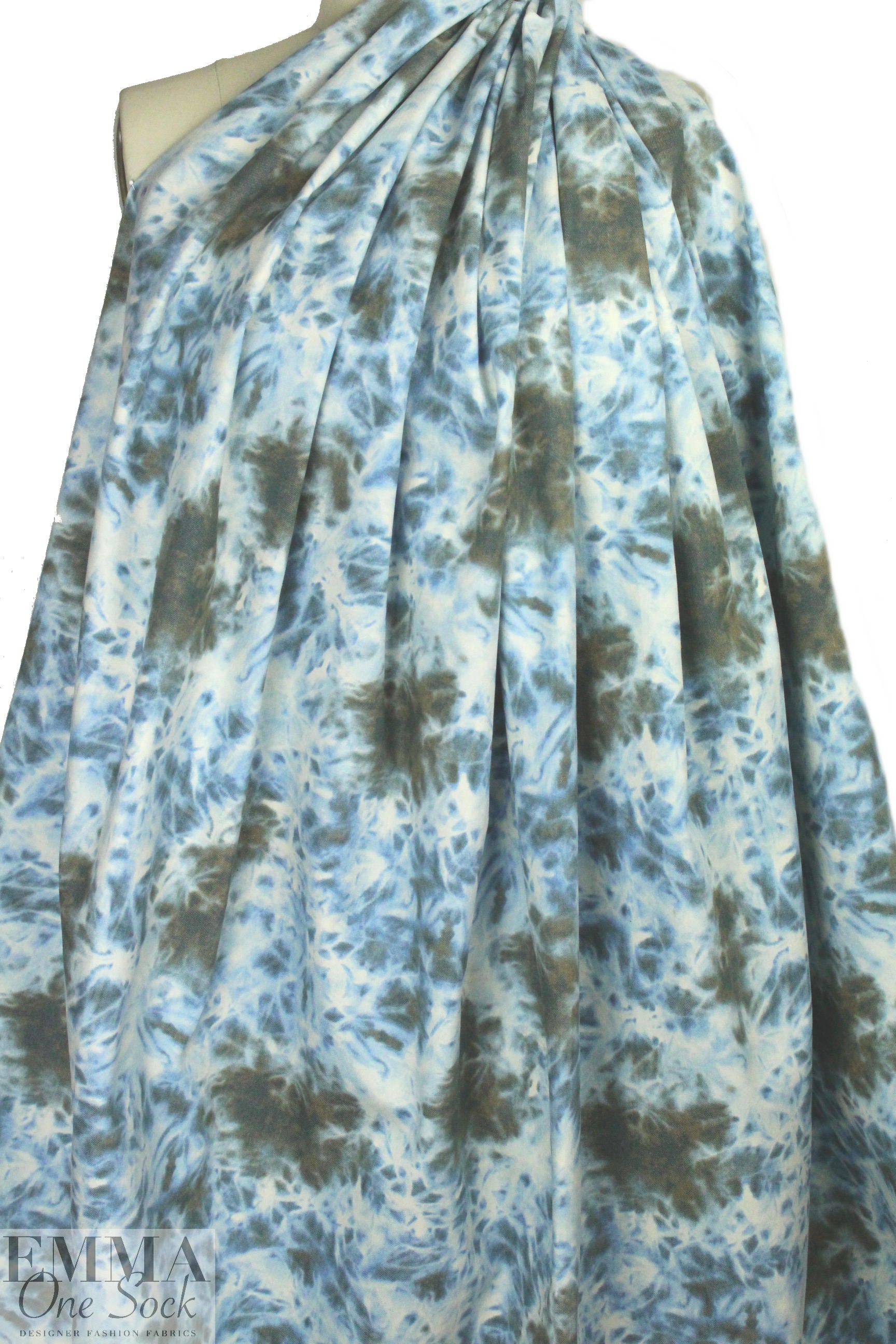 Italian tie dye printed stretch denim - blue/earth 1.5 yd