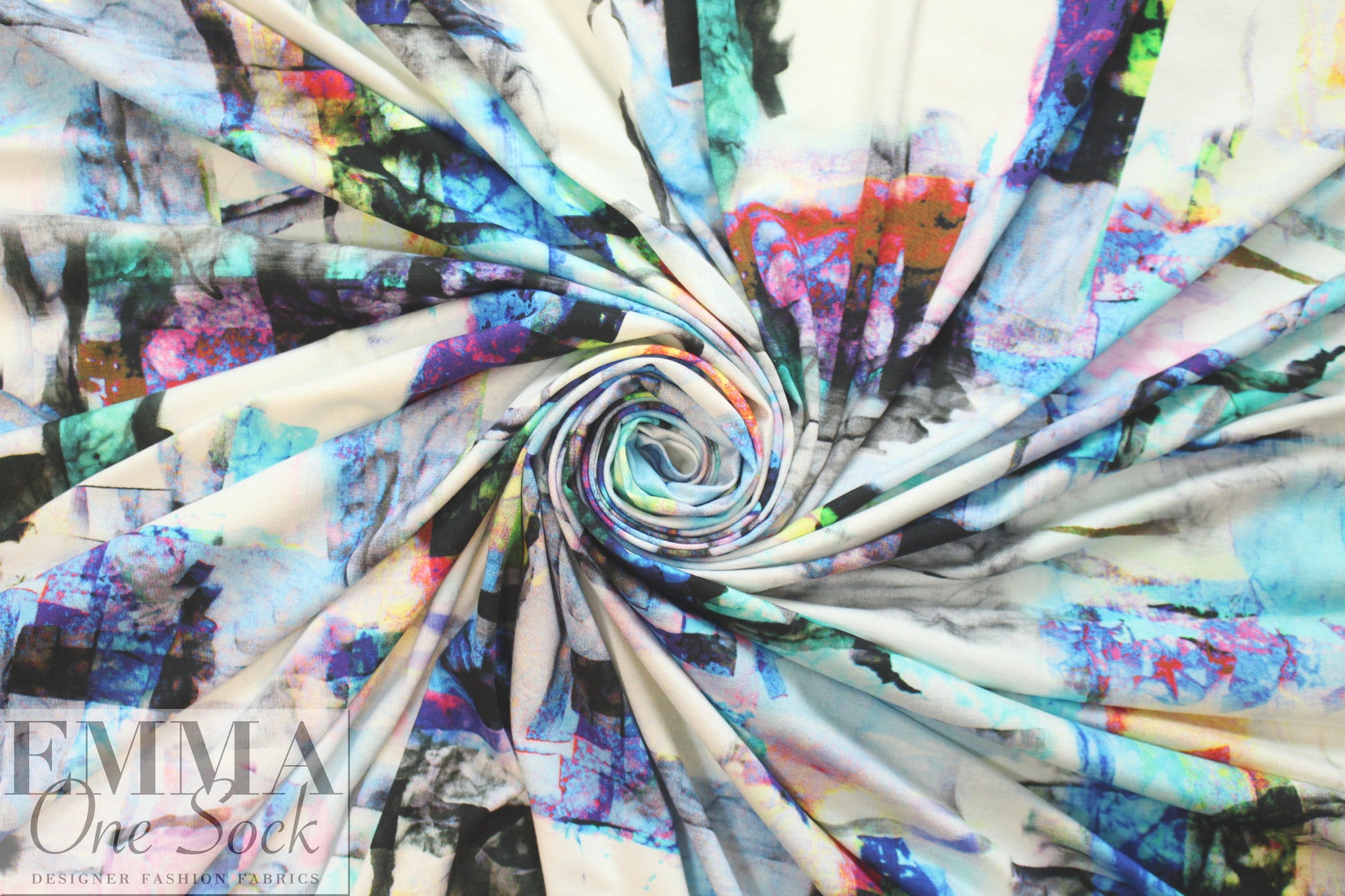 Italian digital viscose knit - turquoise abstract