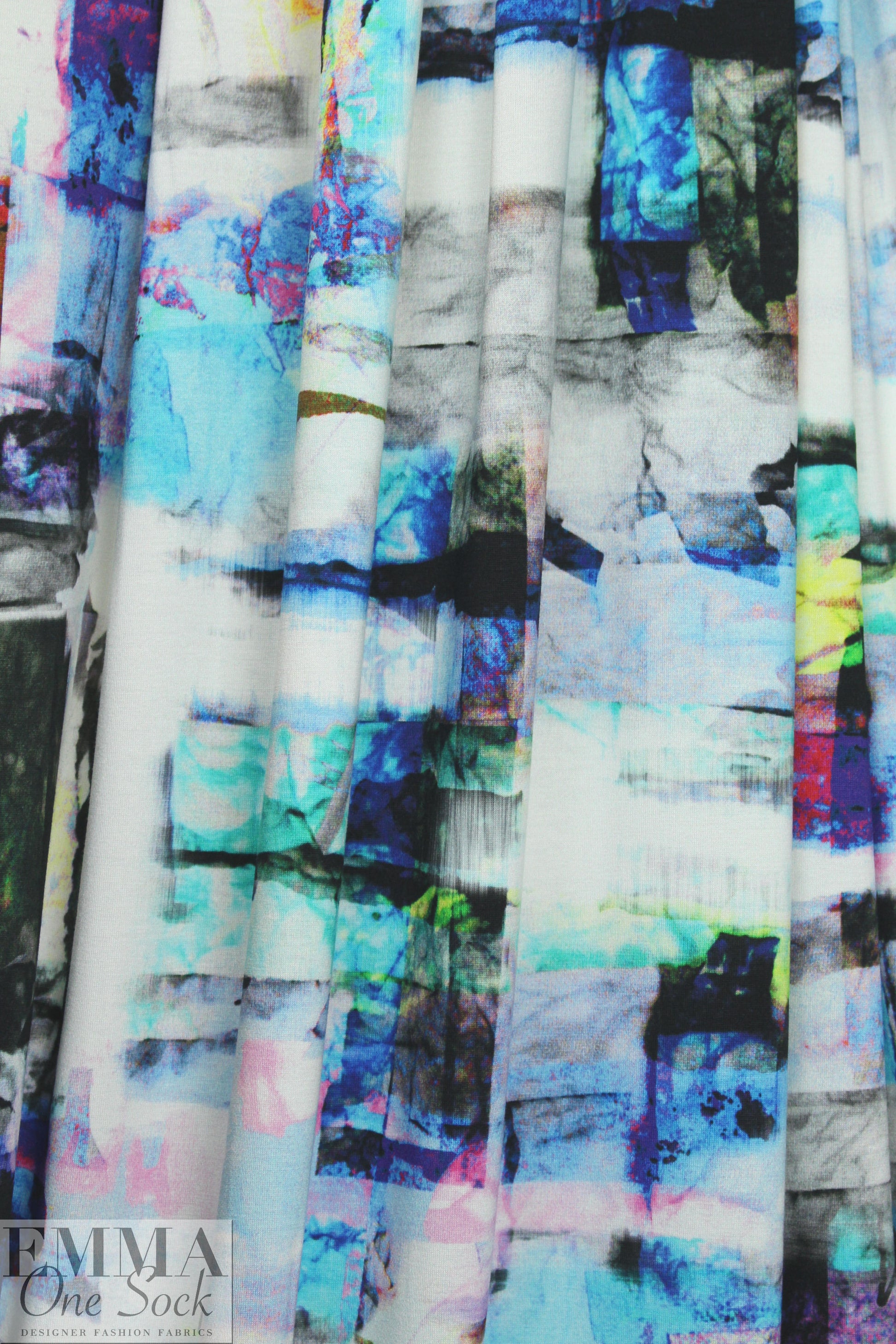 Italian digital viscose knit - turquoise abstract