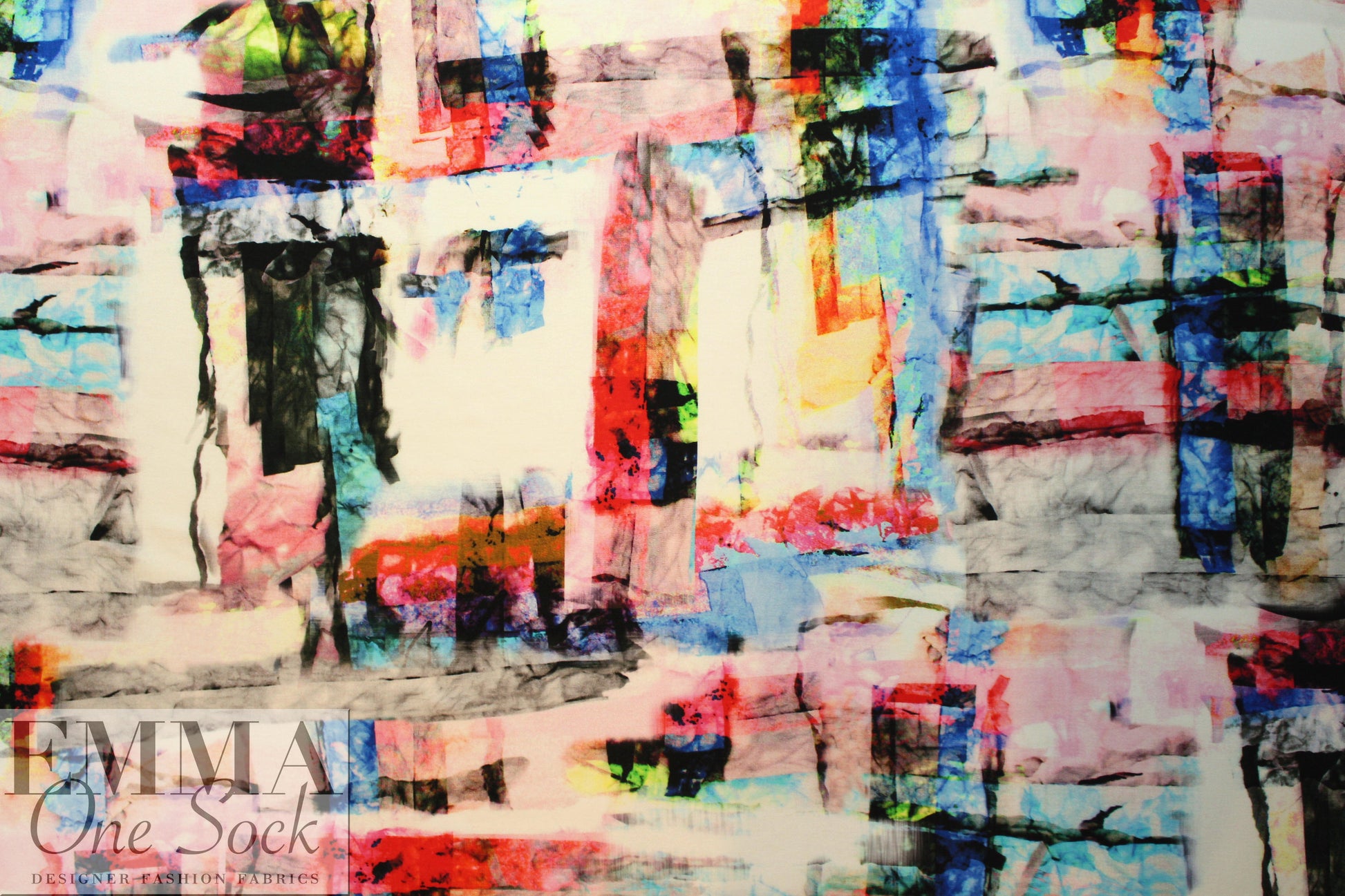 Italian digital viscose knit - red/blue abstract