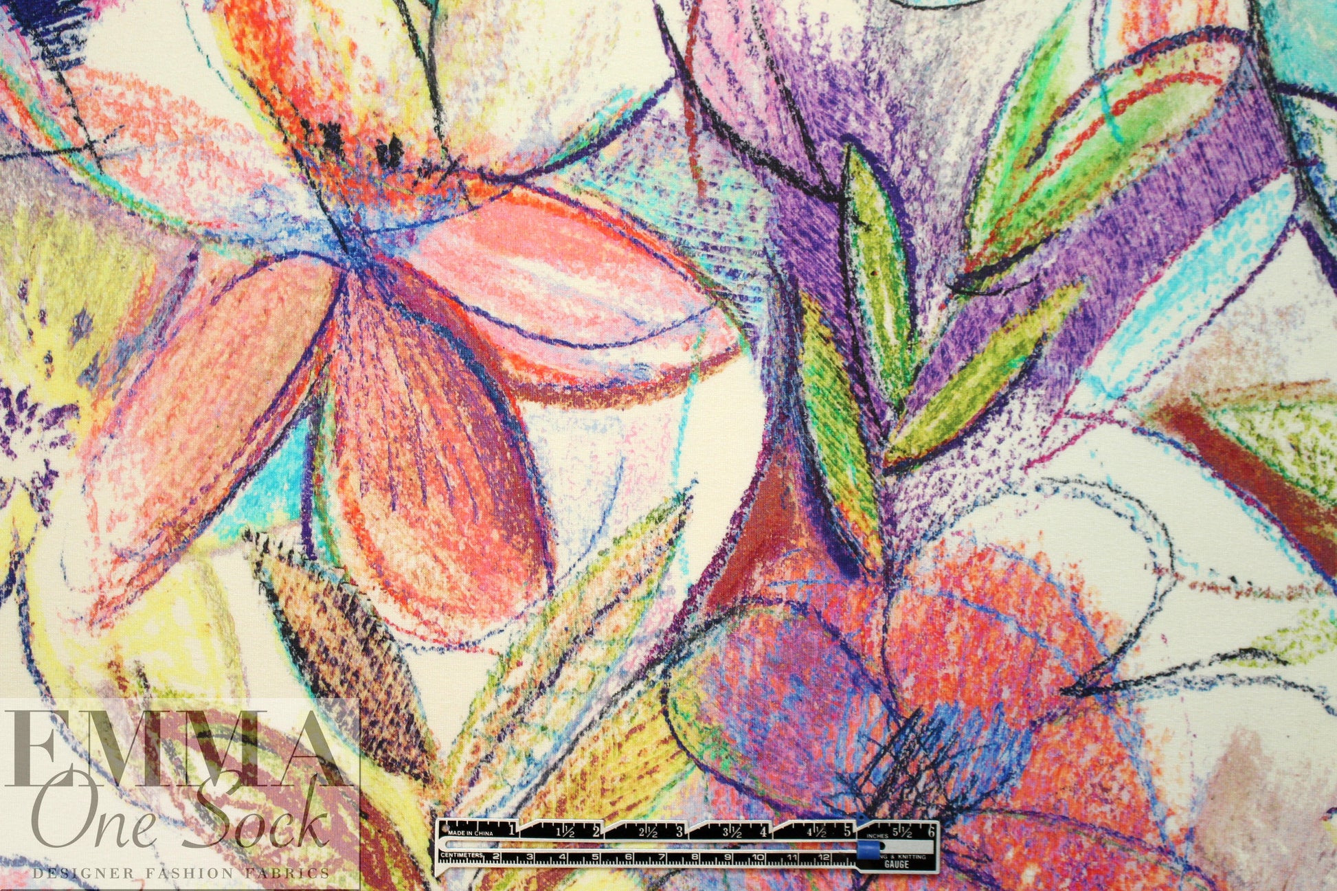Italian digital viscose knit - crayon flowers 1.5 yds