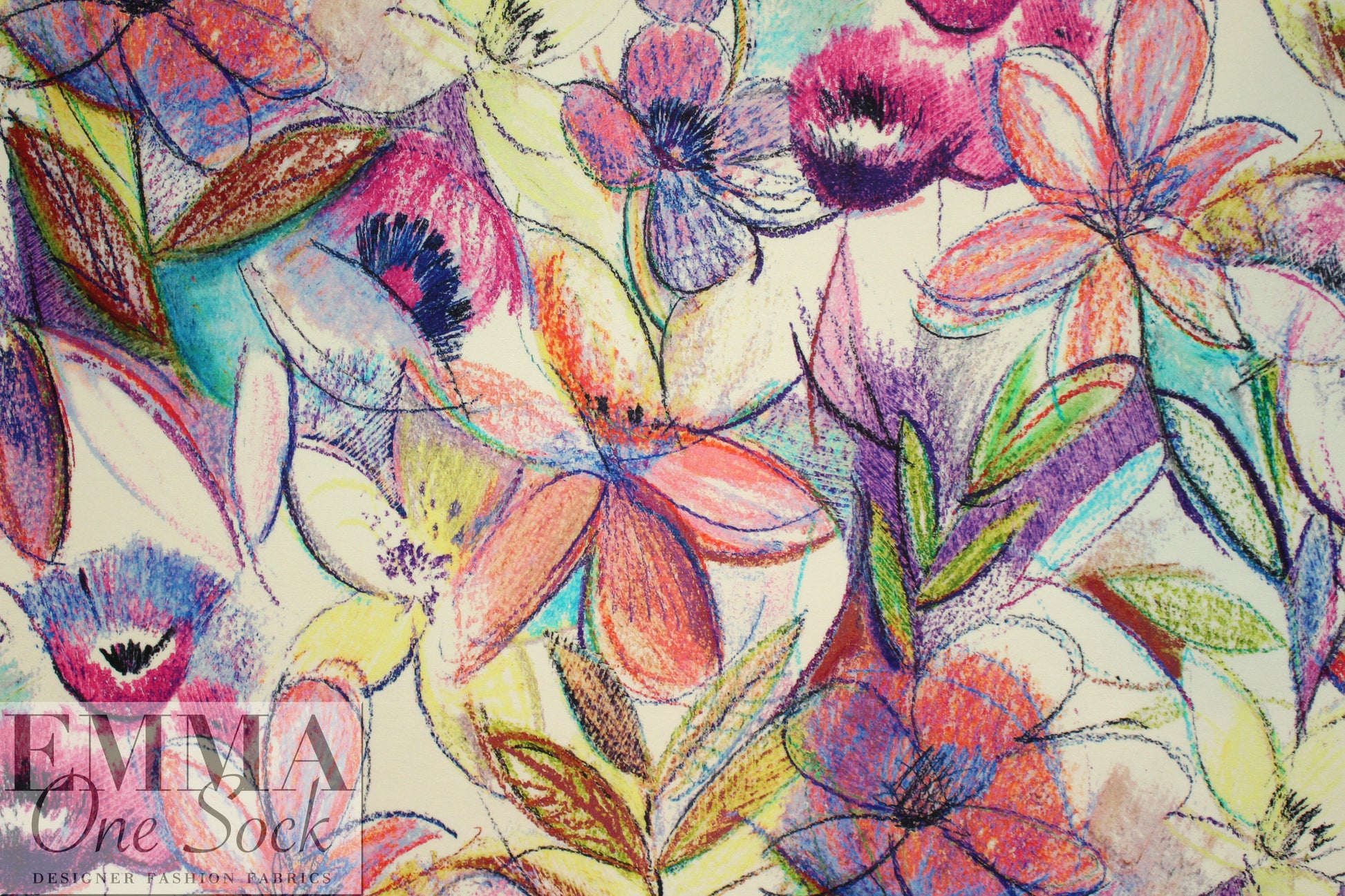 Italian digital viscose knit - crayon flowers