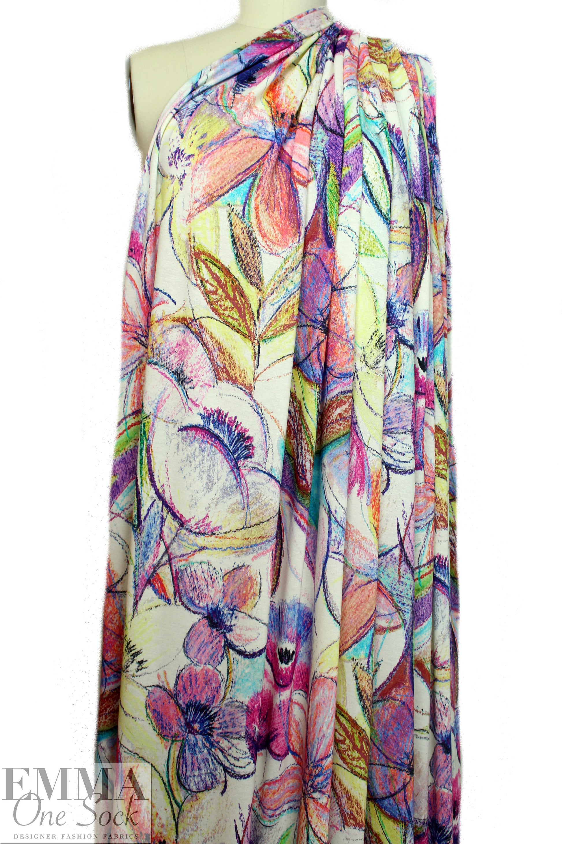 Italian digital viscose knit - crayon flowers