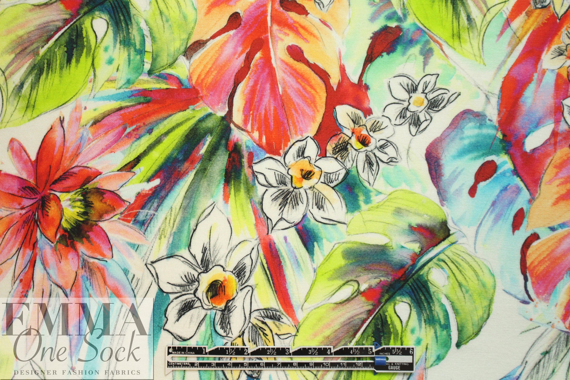 Italian digital viscose knit - floral sketch 1.875 yd