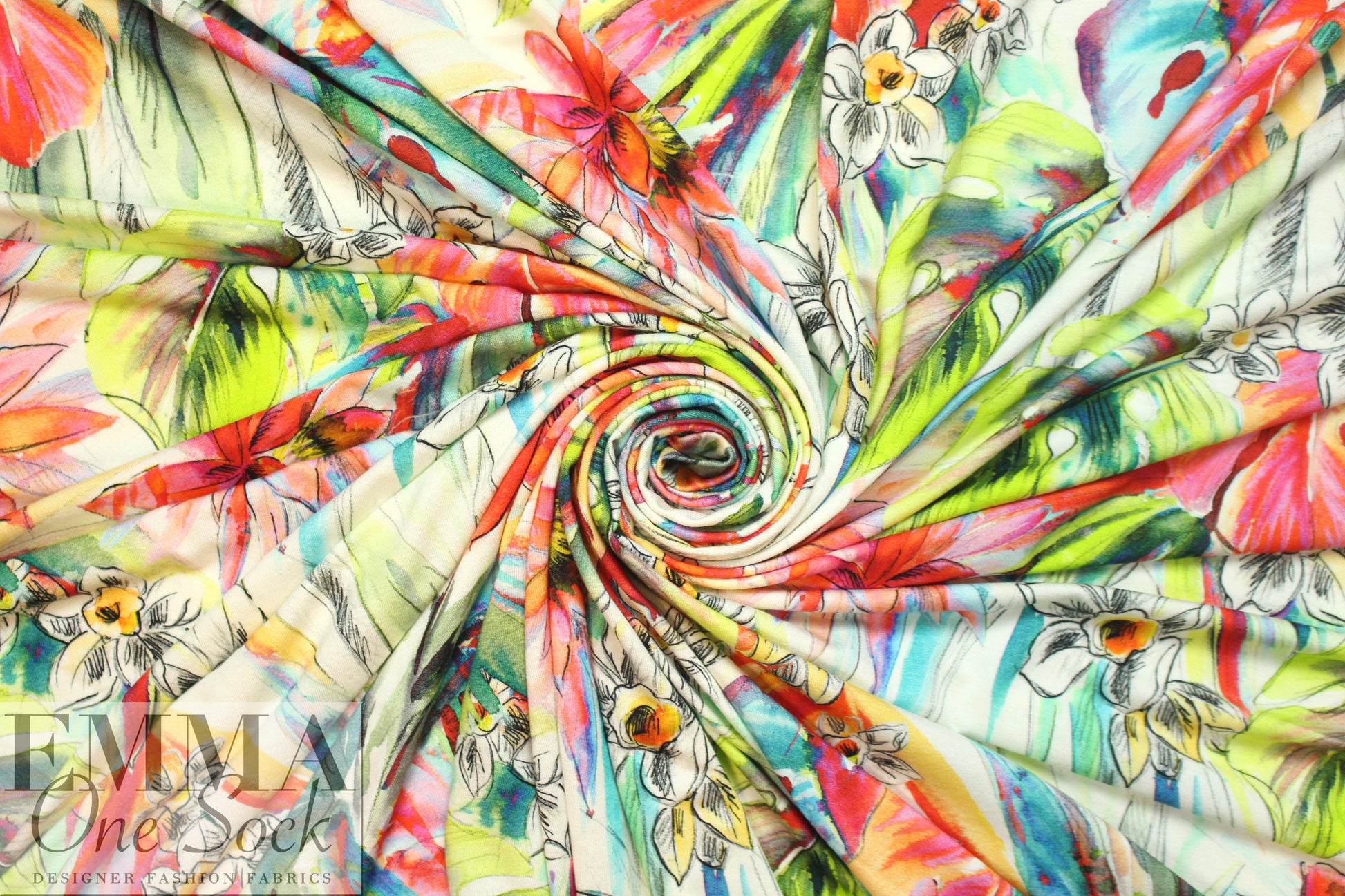Italian digital viscose knit - floral sketch 1.75 yd