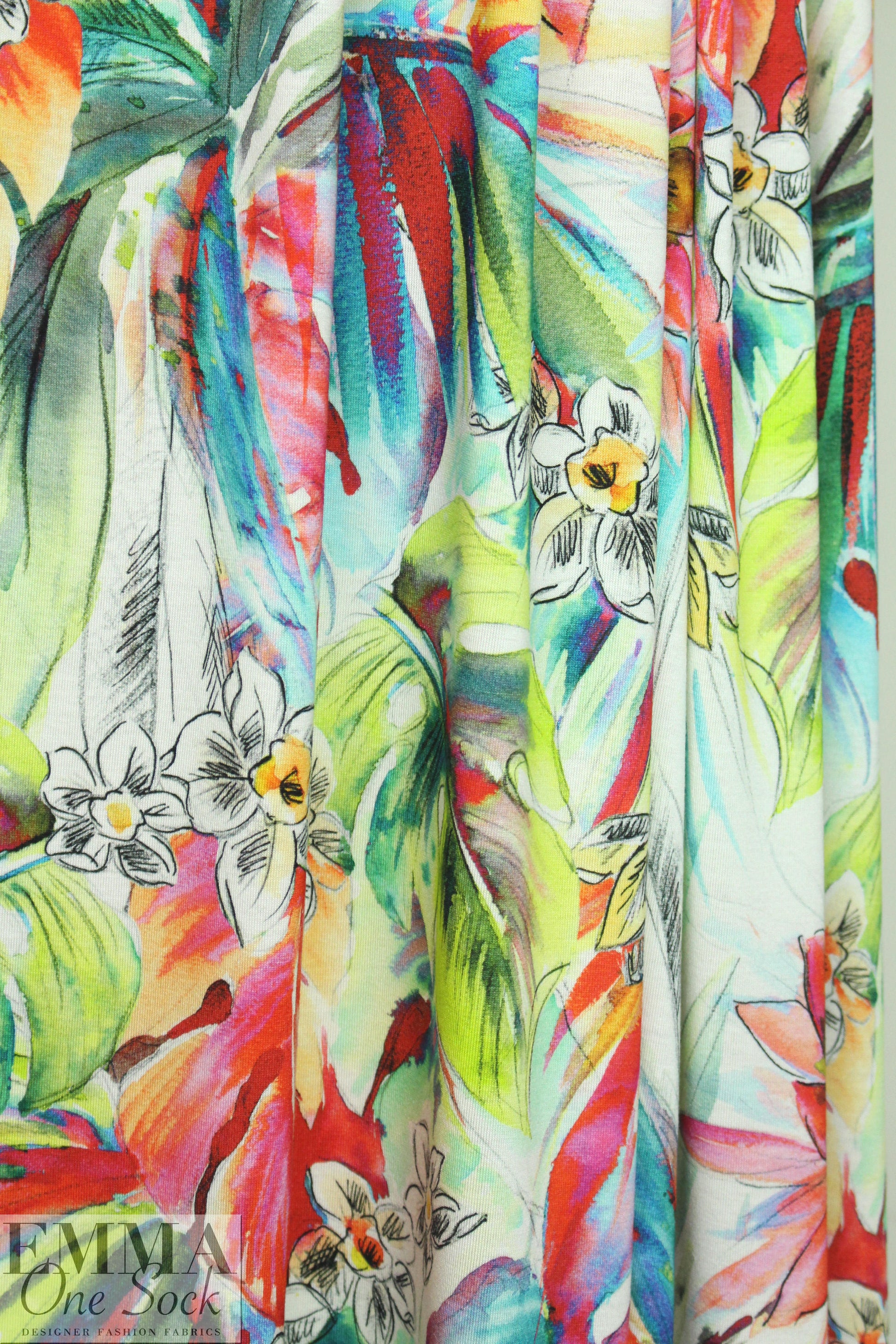 Italian digital viscose knit - floral sketch 1.875 yd