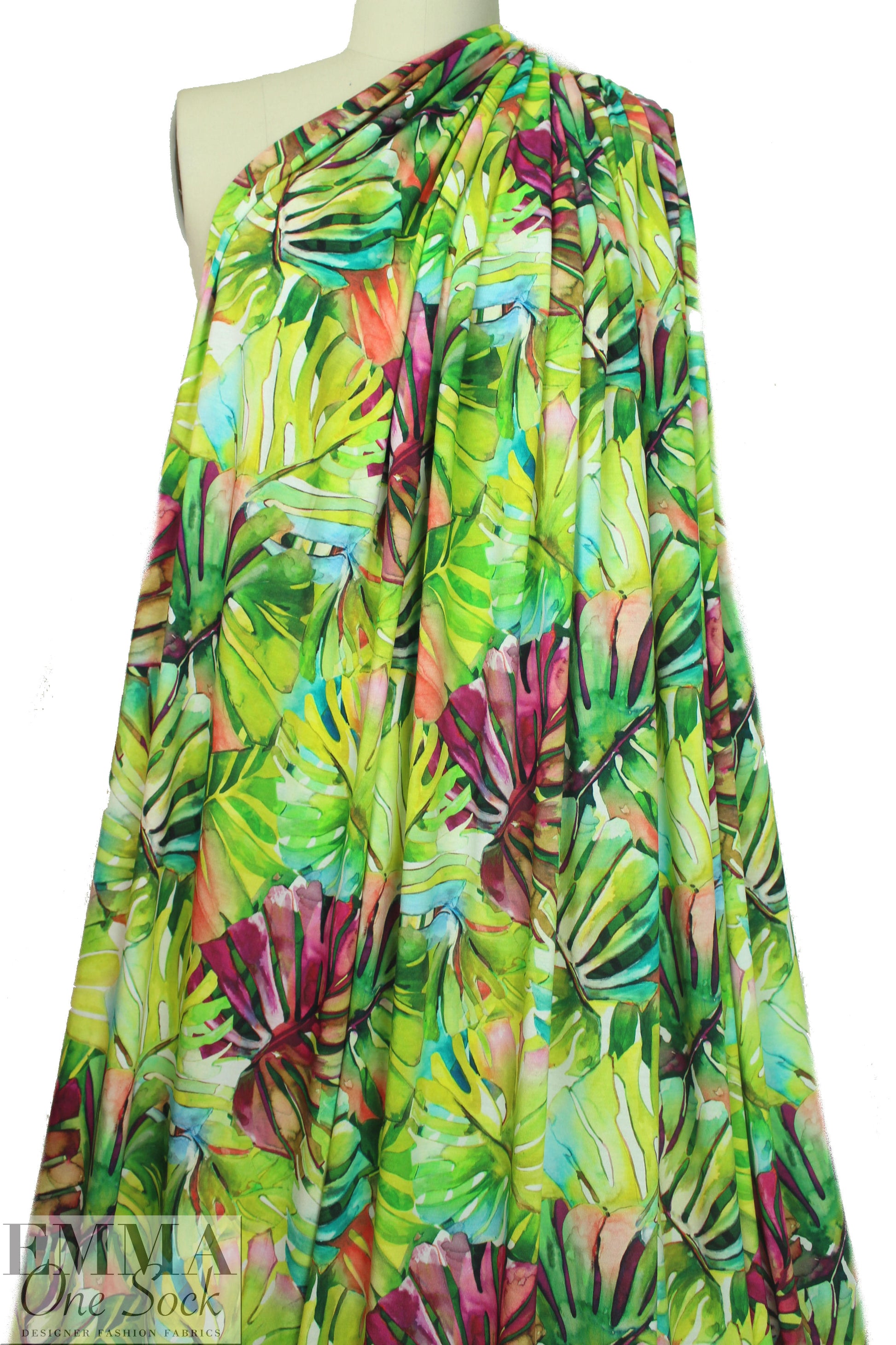 Italian digital viscose knit - monstera leaves