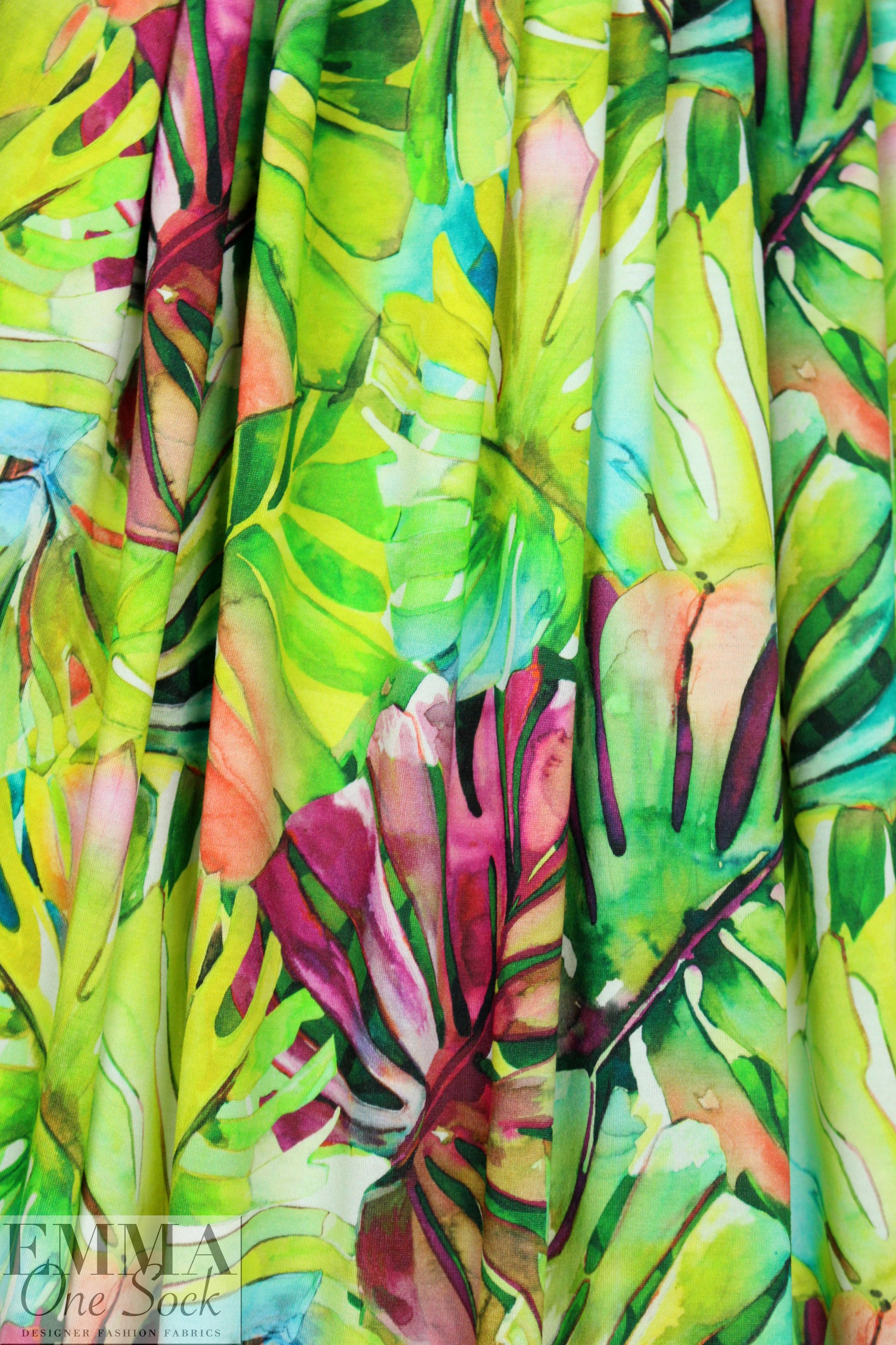 Italian digital viscose knit - monstera leaves