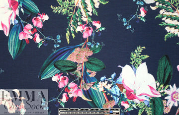 Italian digital viscose knit - navy botanical 1.75 yds