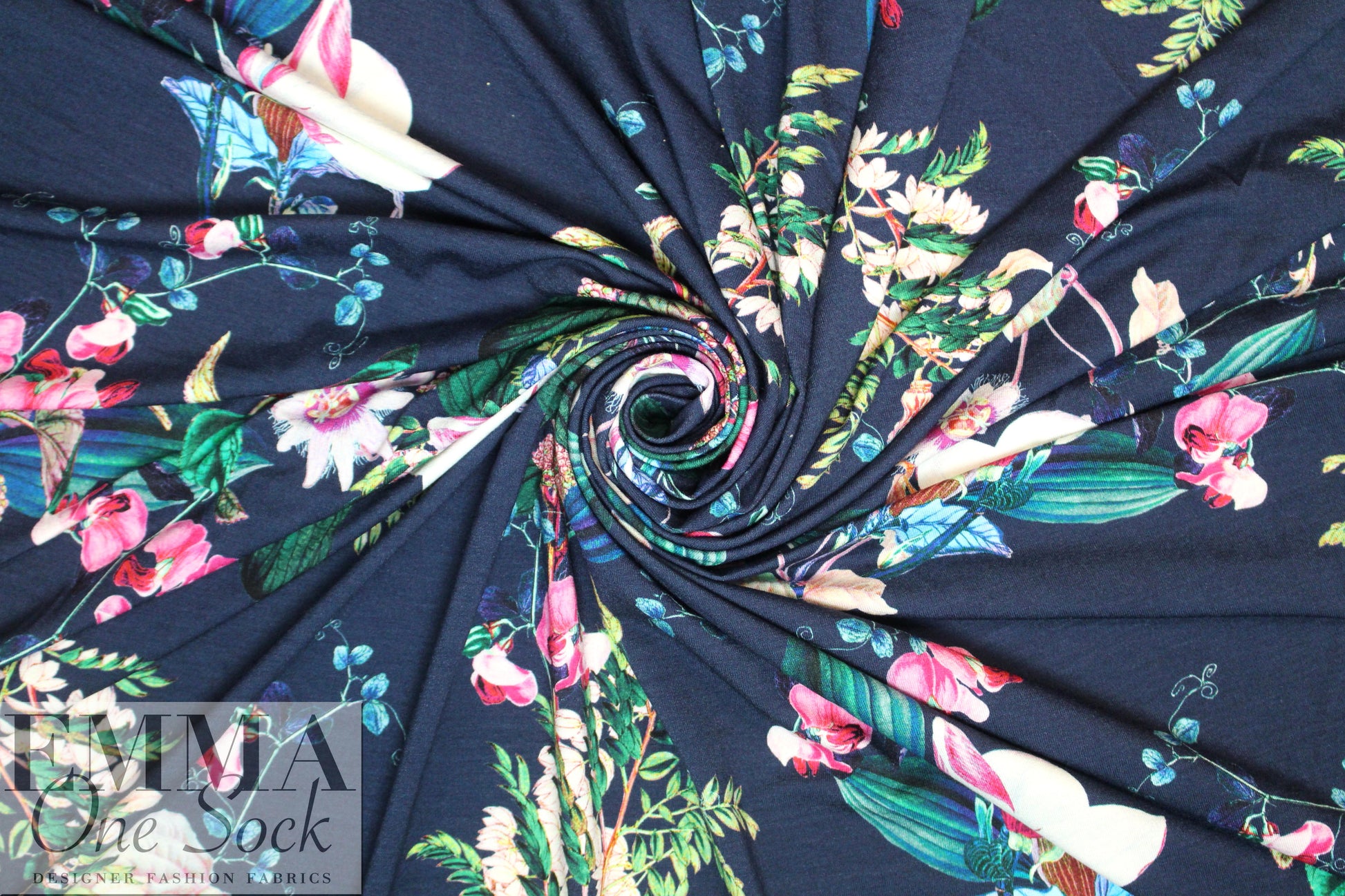 Italian digital viscose knit - navy botanical