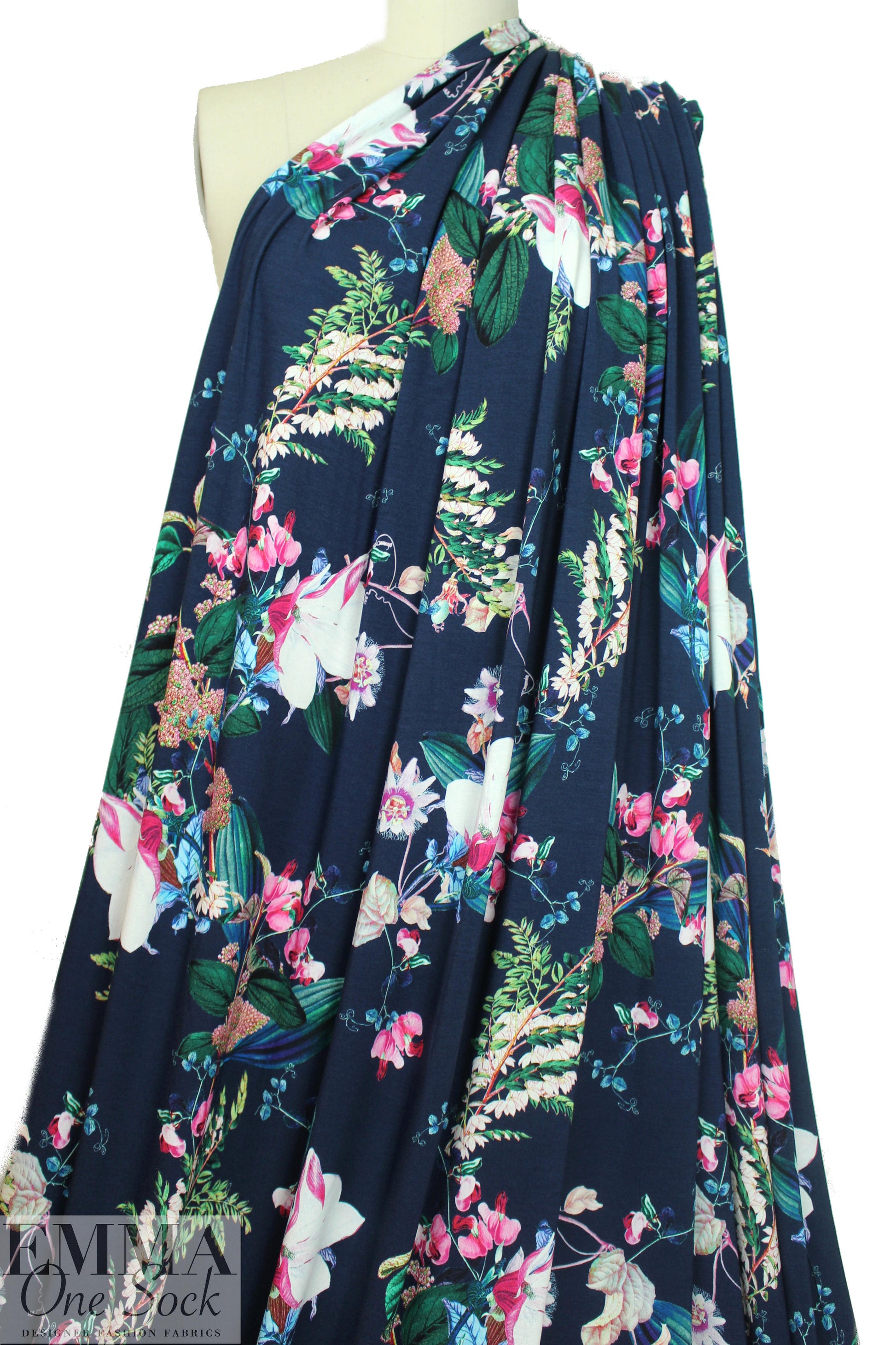 Italian digital viscose knit - navy botanical