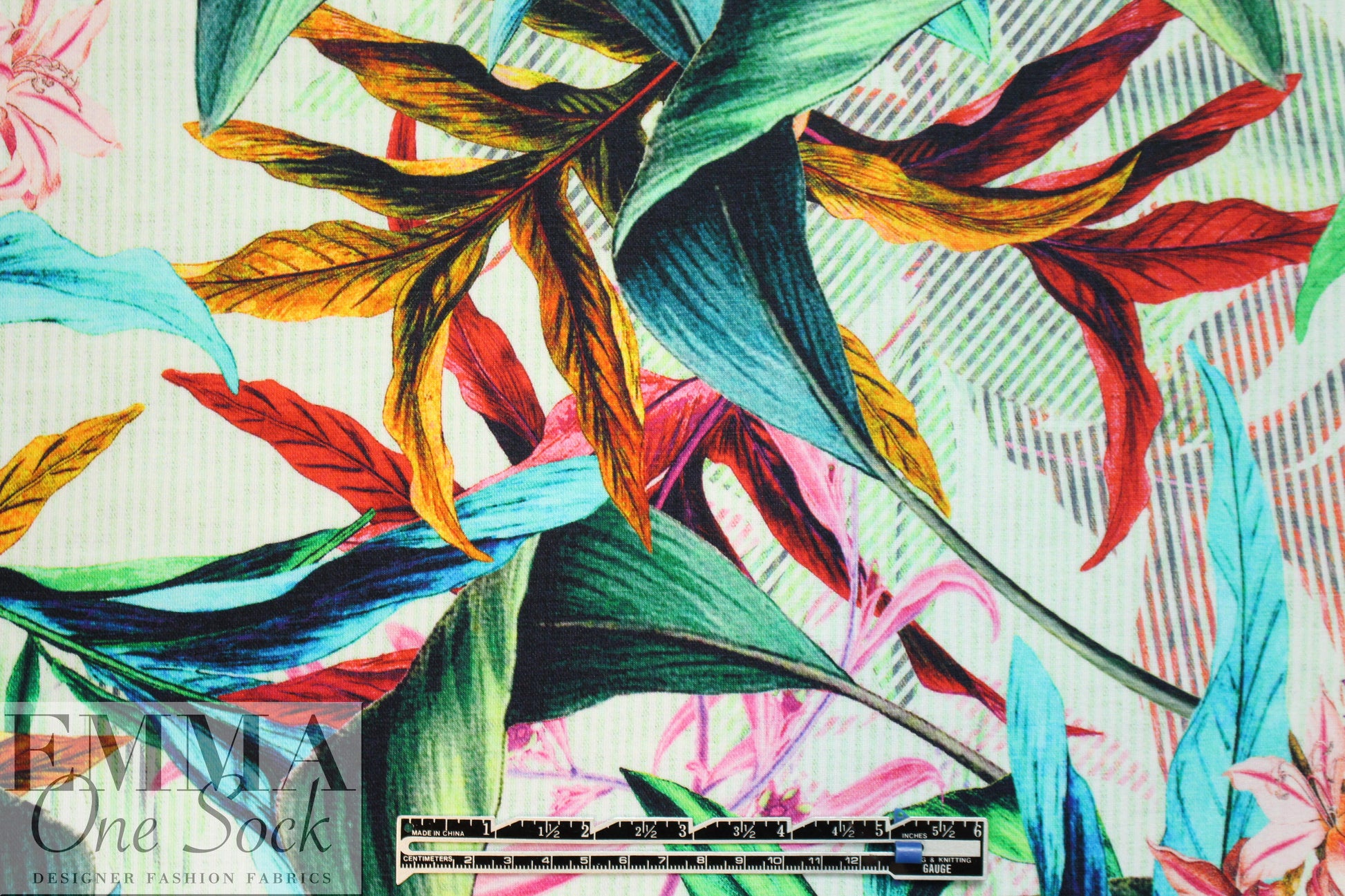 Italian digital viscose knit - tropical floral stripe