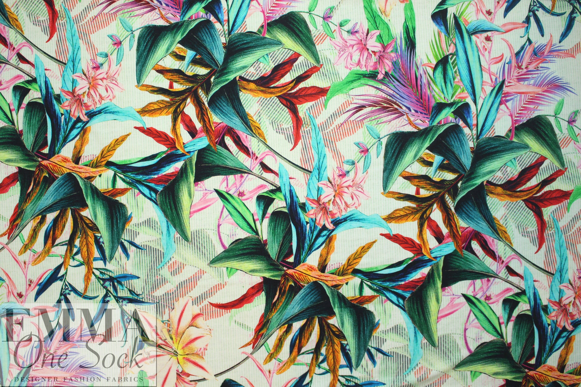 Italian digital viscose knit - tropical floral stripe 1.66 yd