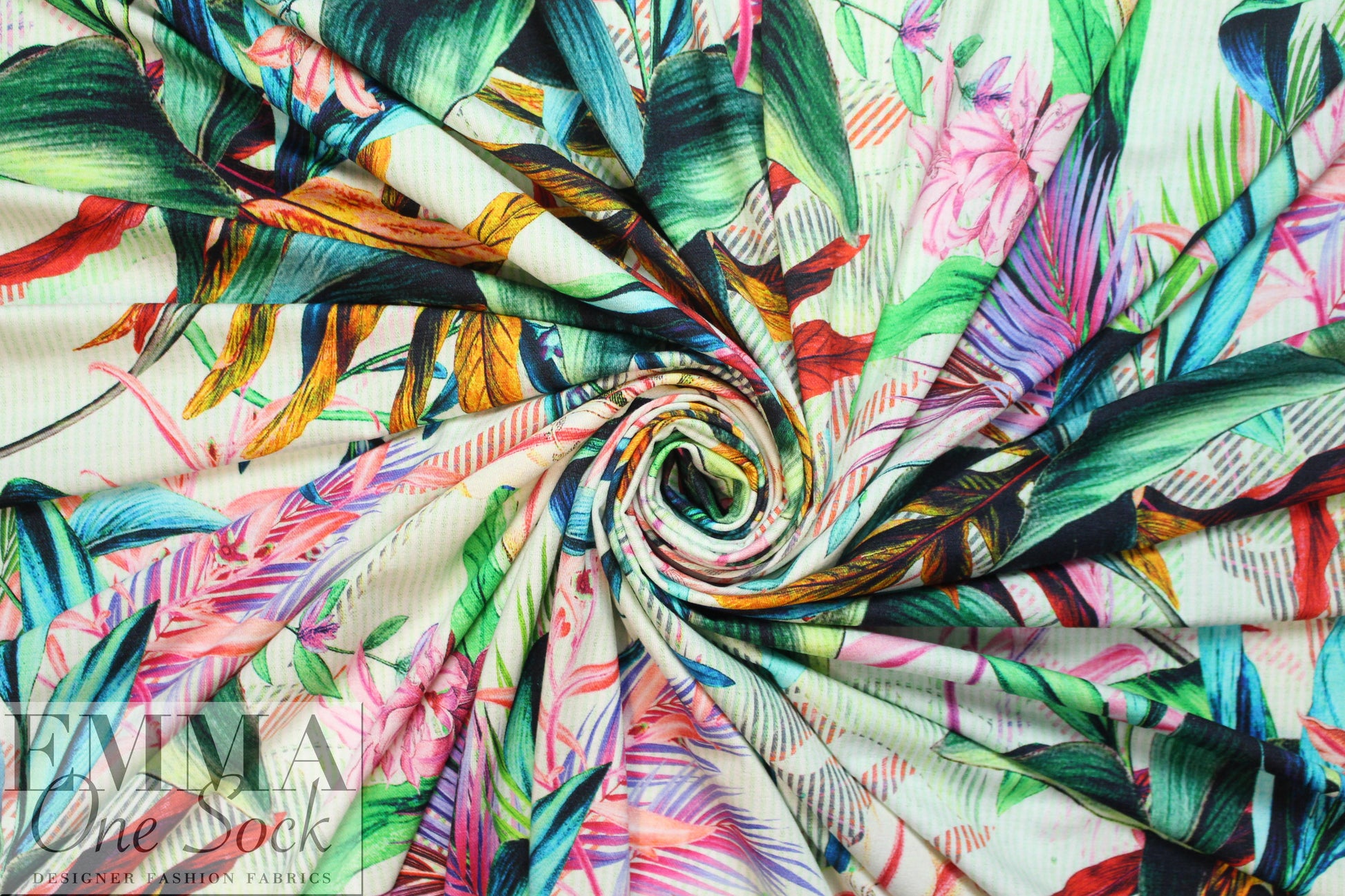 Italian digital viscose knit - tropical floral stripe