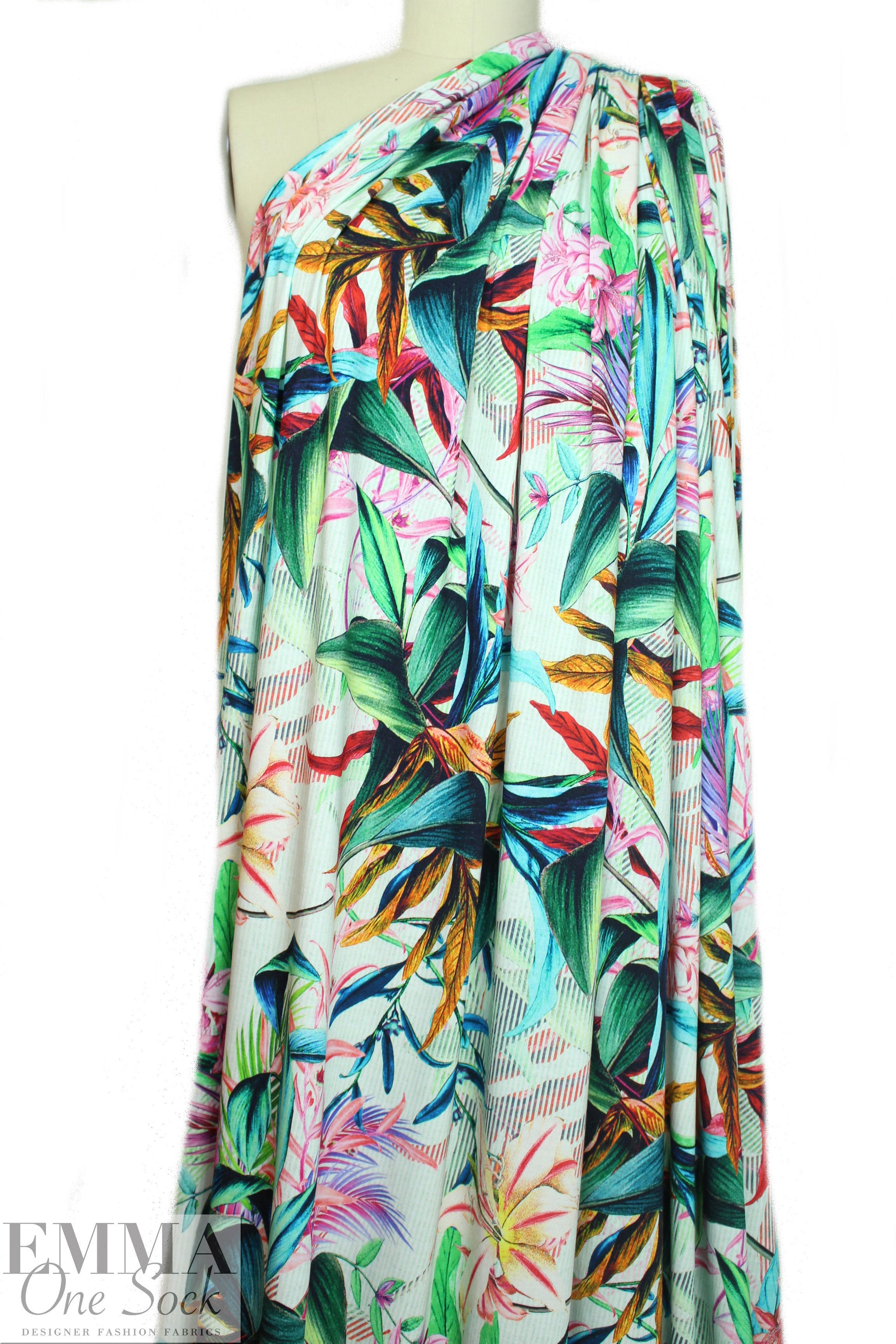 Italian digital viscose knit - tropical floral stripe 1.66 yd