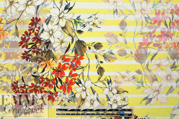Italian digital viscose knit - lemon stripe botanical