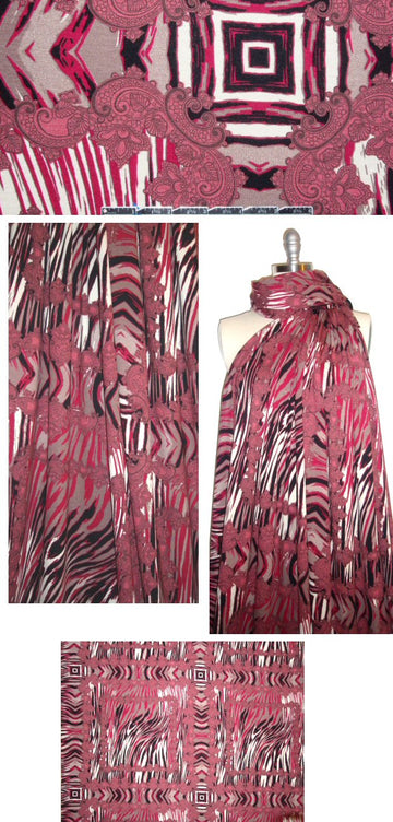 Italian claret/black/gray panels visc/lycra knit 1.625 yd