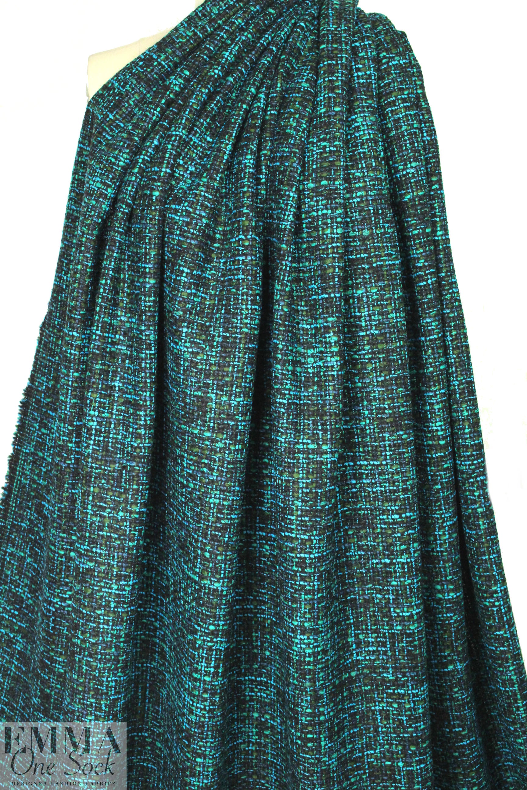 Italian turq/olive tweed wool blend woven