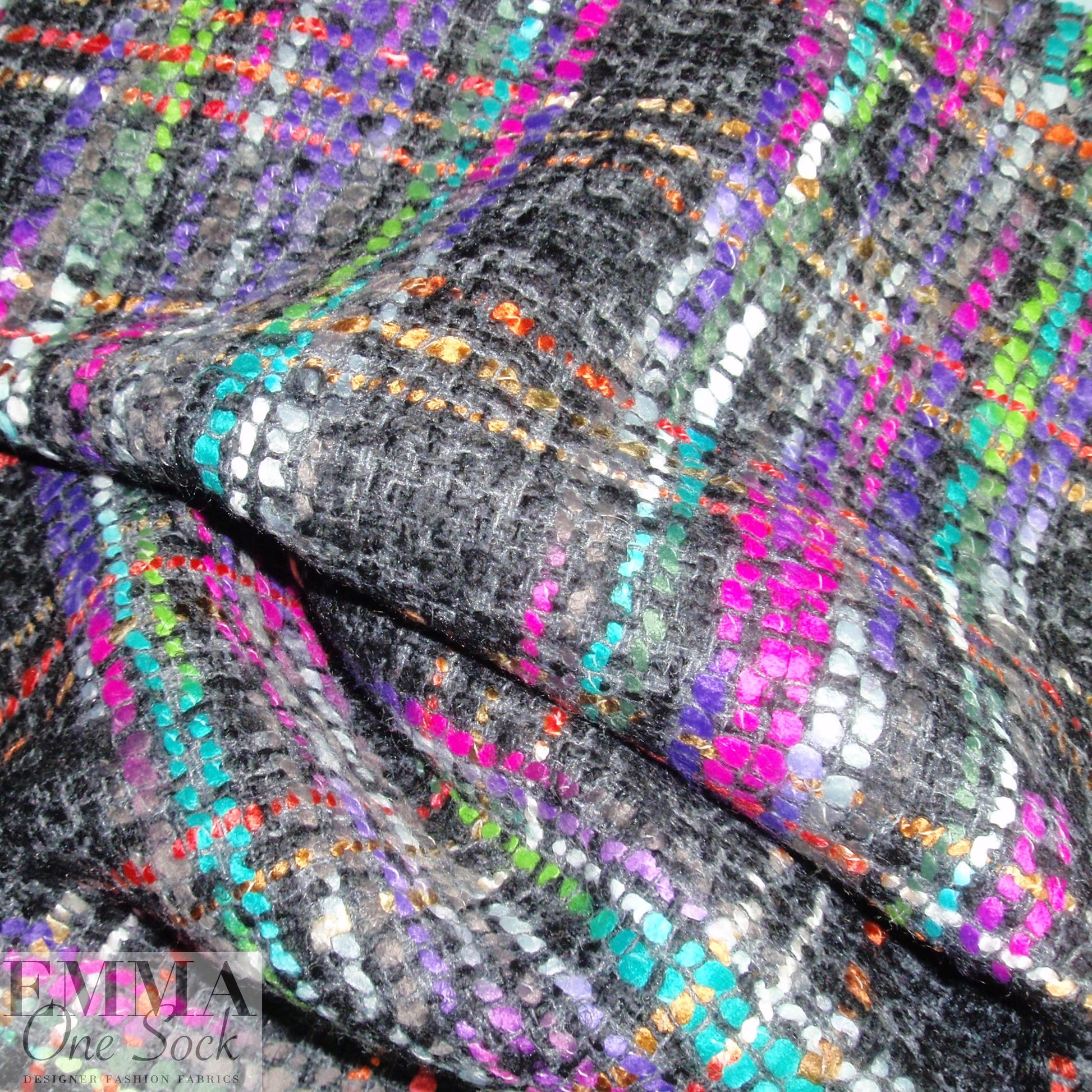 Italian turq/hot pink tweed wool blend woven