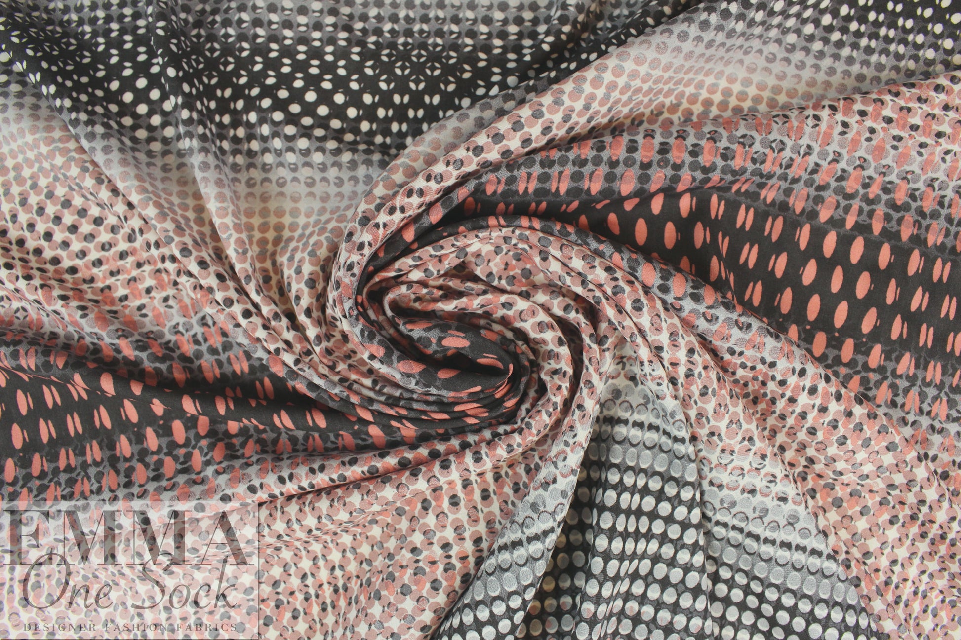 Italian 'dotty ombre' viscose challis - blush/gray 1.5 yds