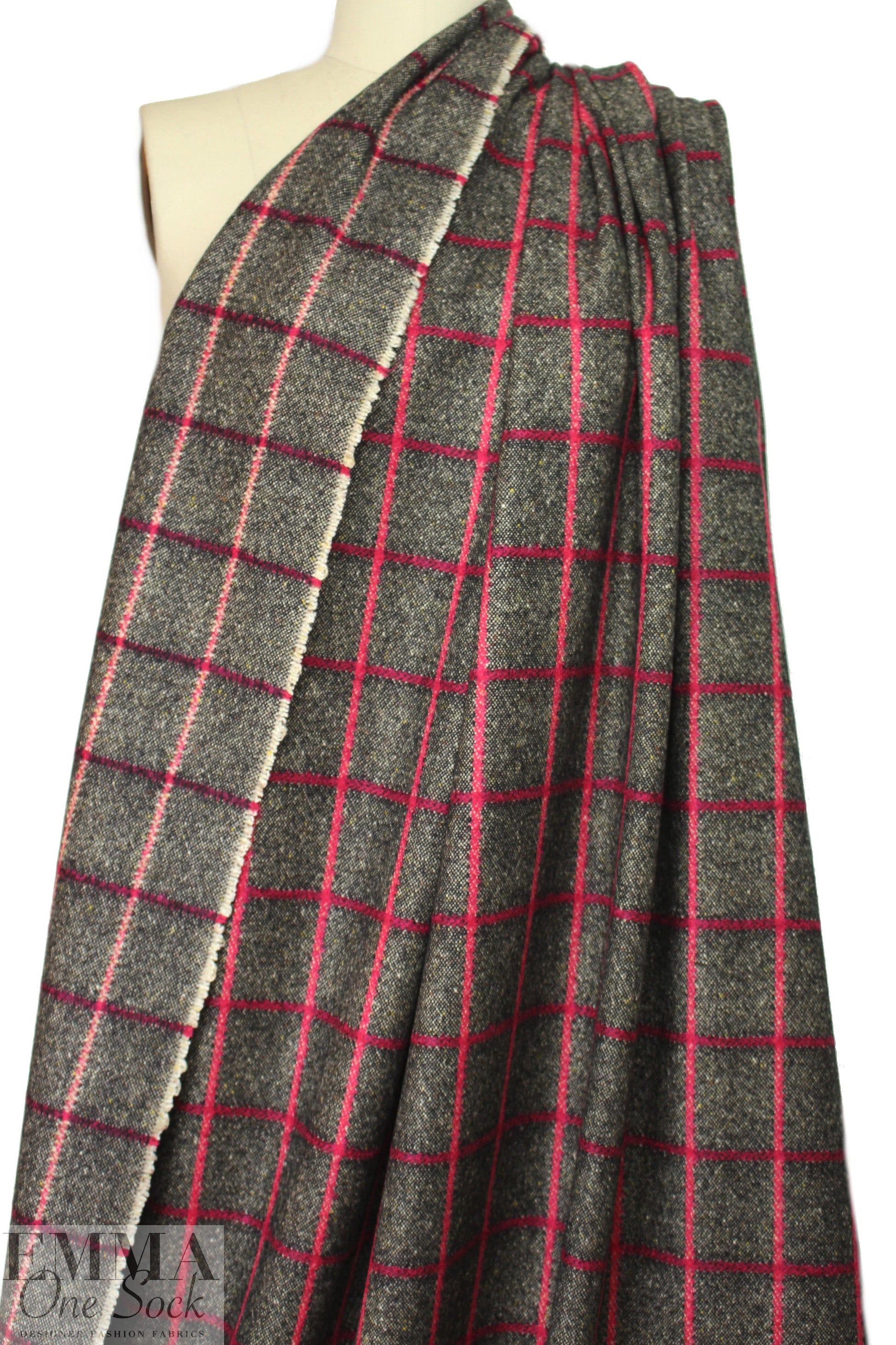 Italian wool/silk/mohair windowpane plaid suiting