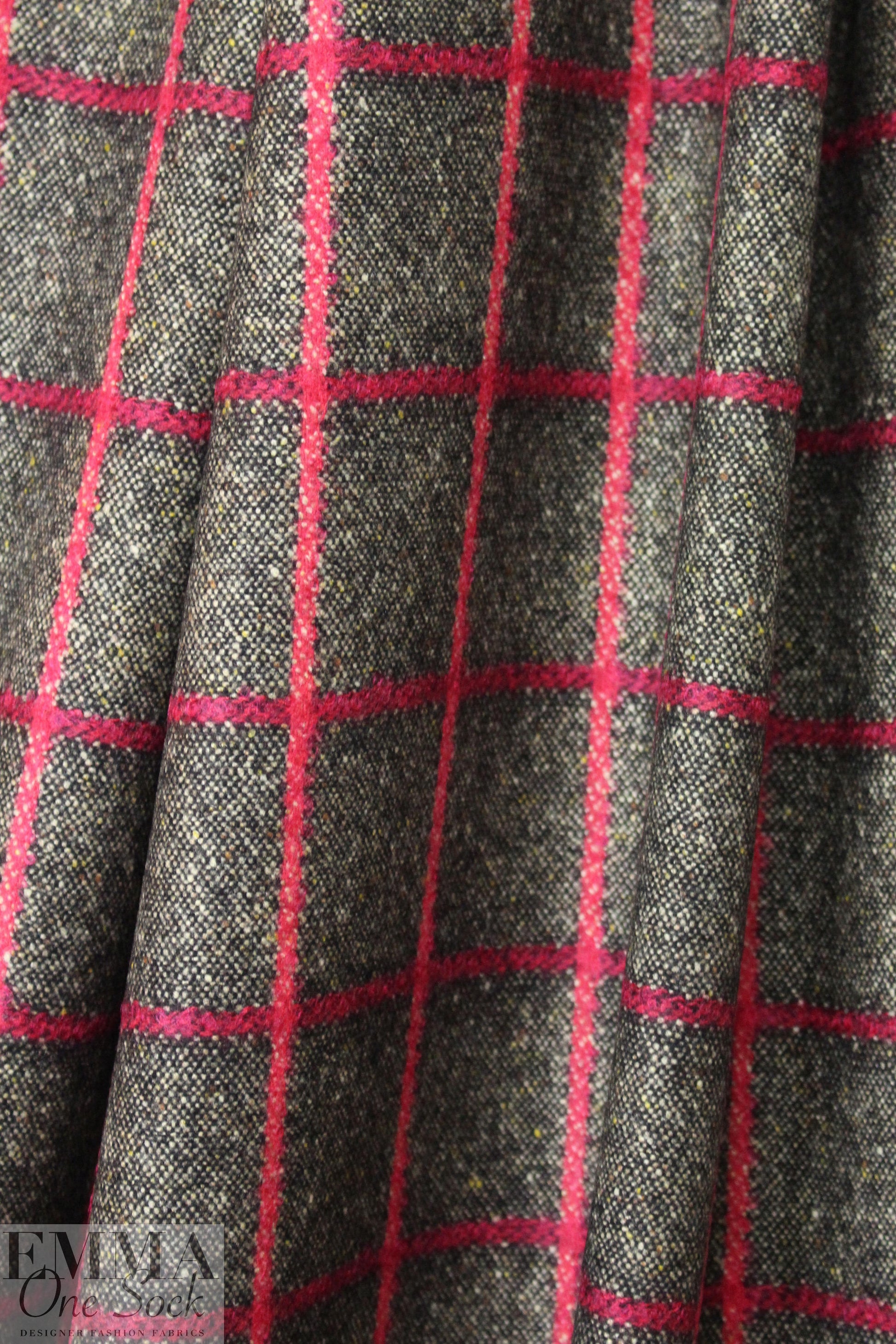 Italian wool/silk/mohair windowpane plaid suiting 2 yd