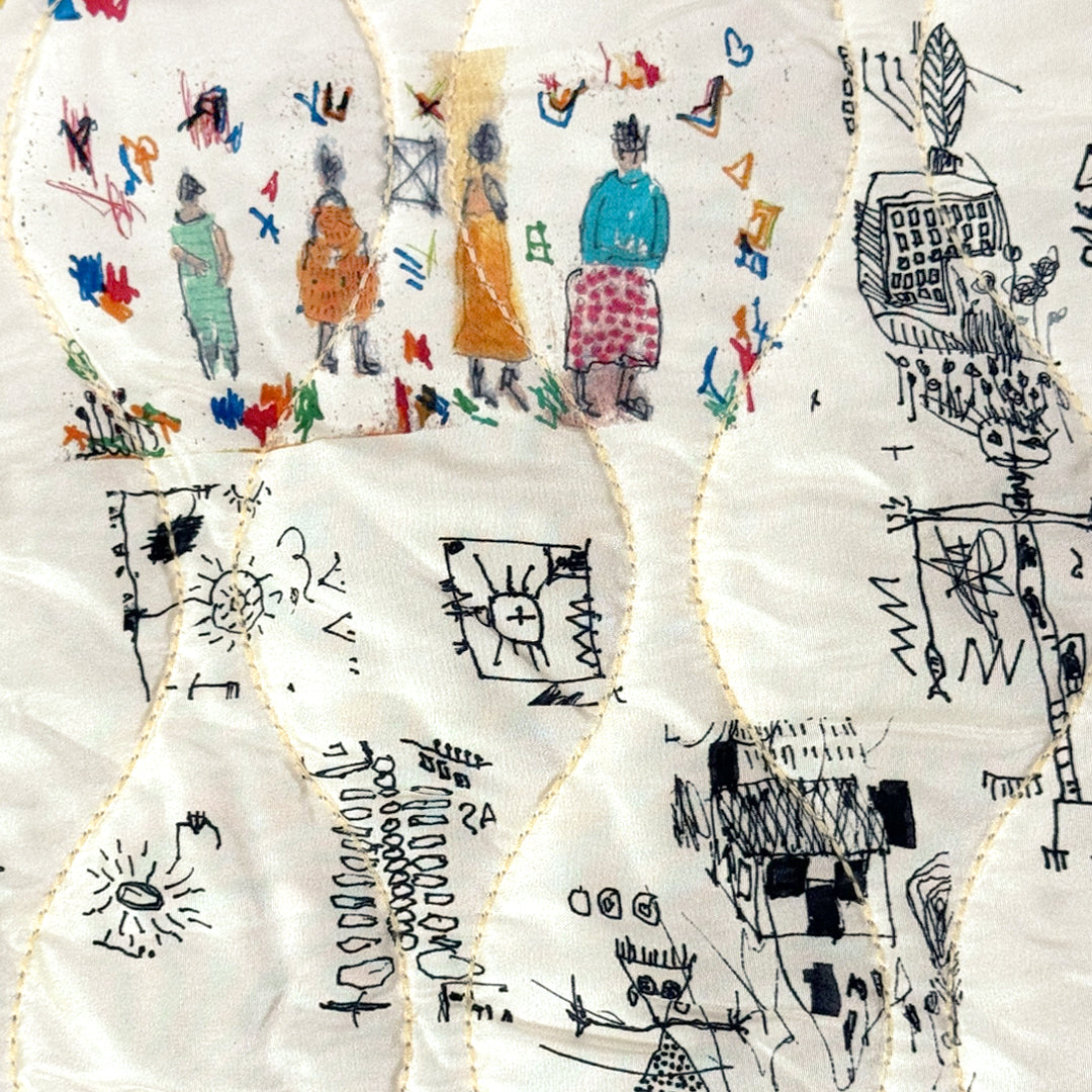 Johnny W@s 'quirky story' SILK quilted jacketwear .75 yds