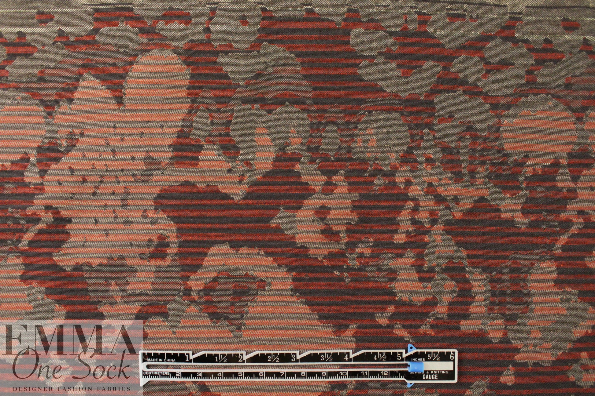 French brick/espresso stripey graphic cotton jacquard 1.625 yds