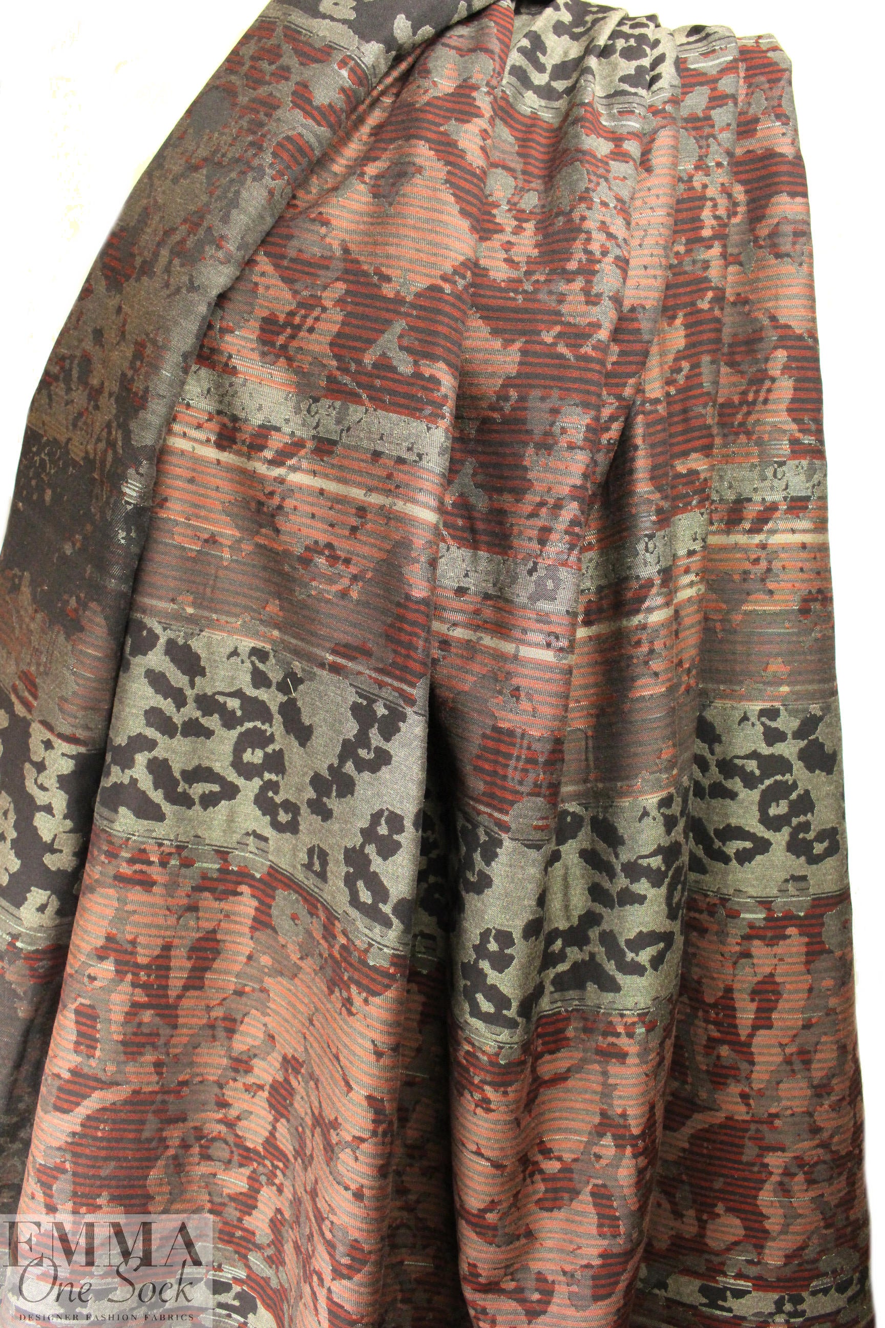 French brick/espresso stripey graphic cotton jacquard 1.5 yd