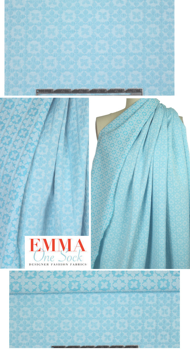 French light blue graphic jacquard brocade 1 yard
