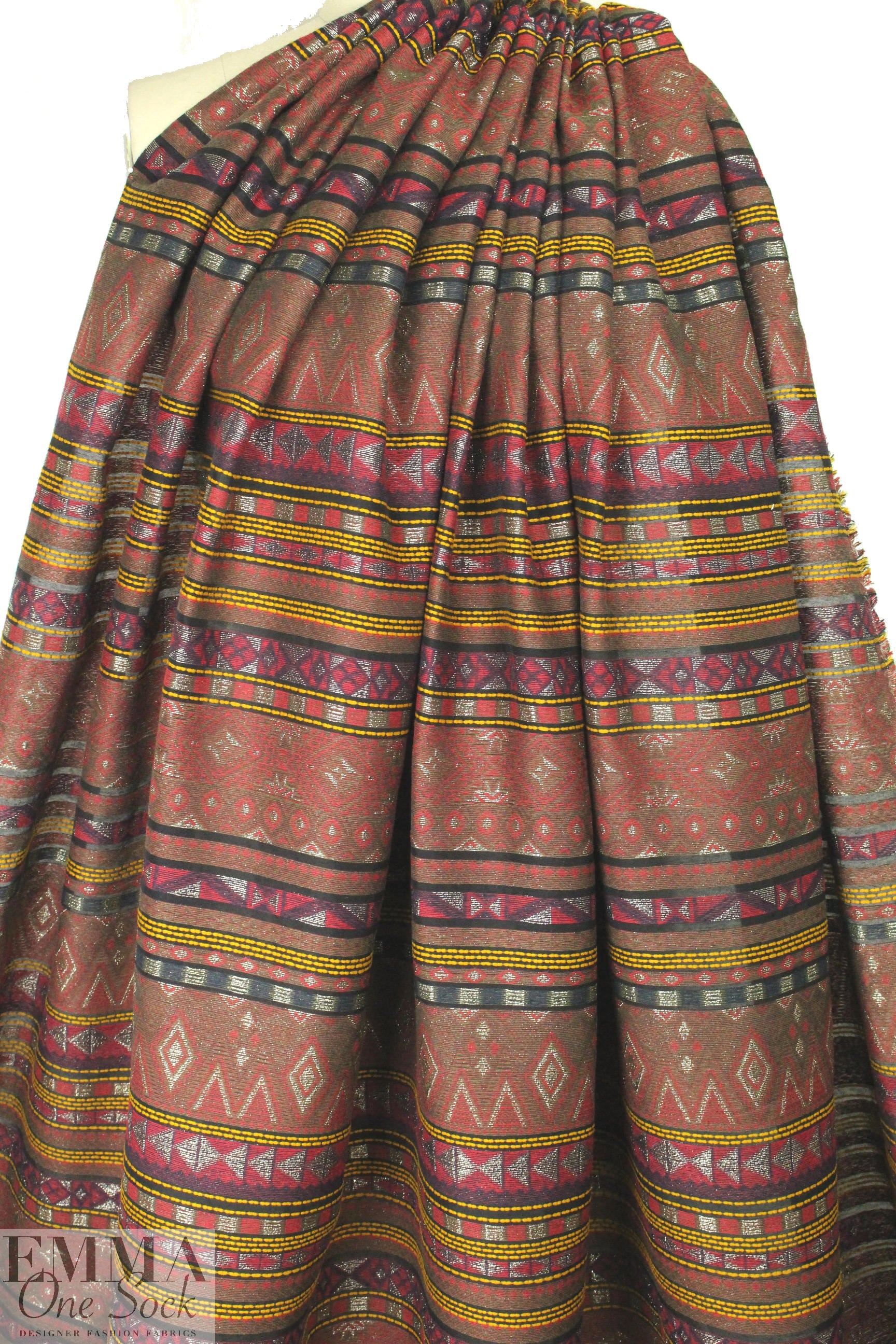 French metallic jacquard brocade - rouge stripe 1.875 yds