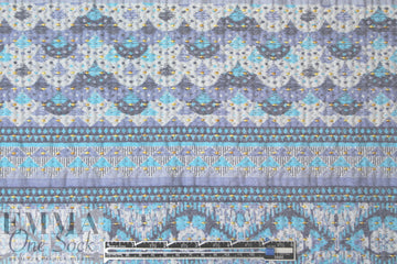 French turquoise/denim/maize graphic stripey brocade