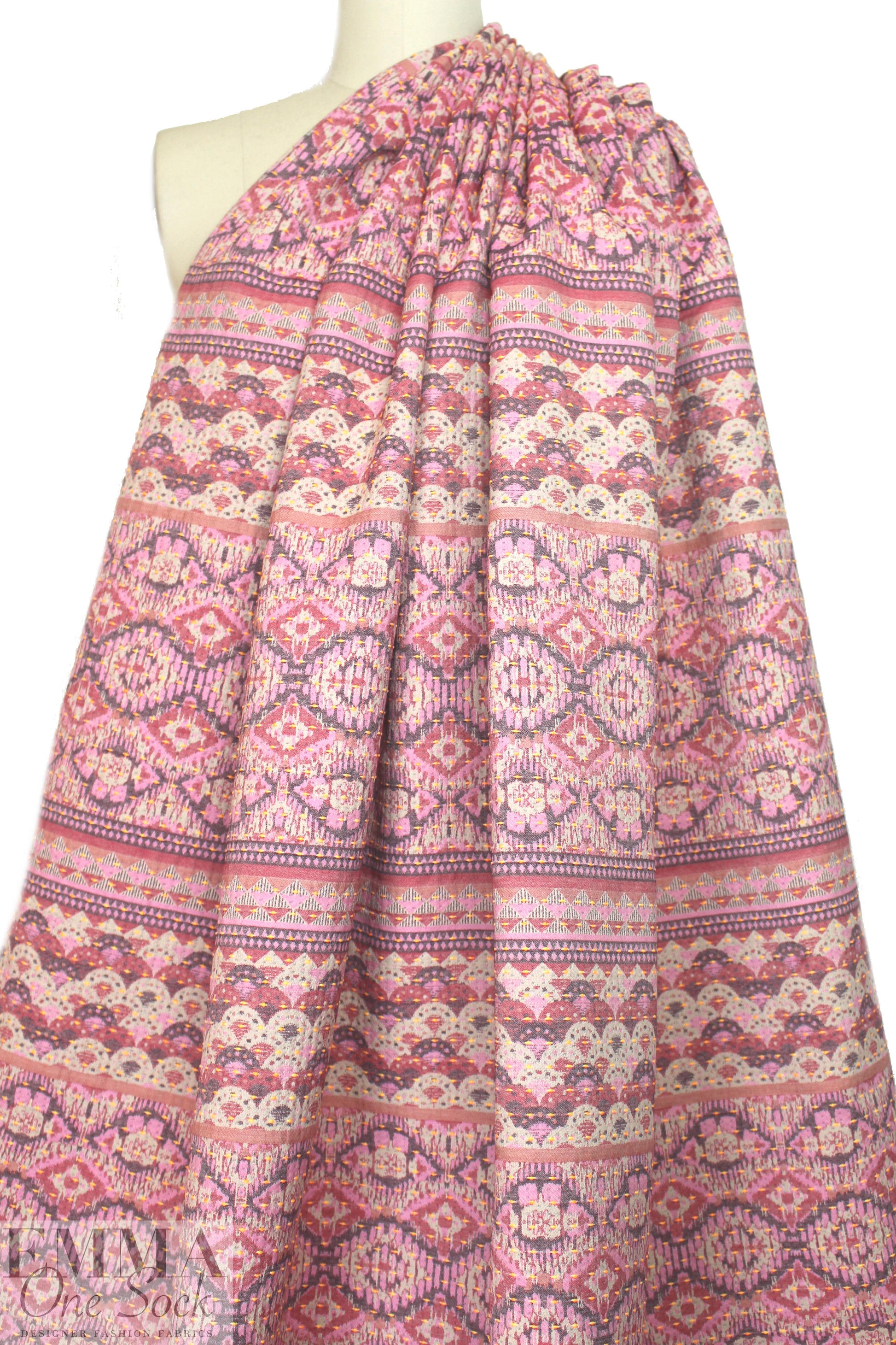 French eggplant/rouge/khaki graphic stripey brocade 1.75 yds